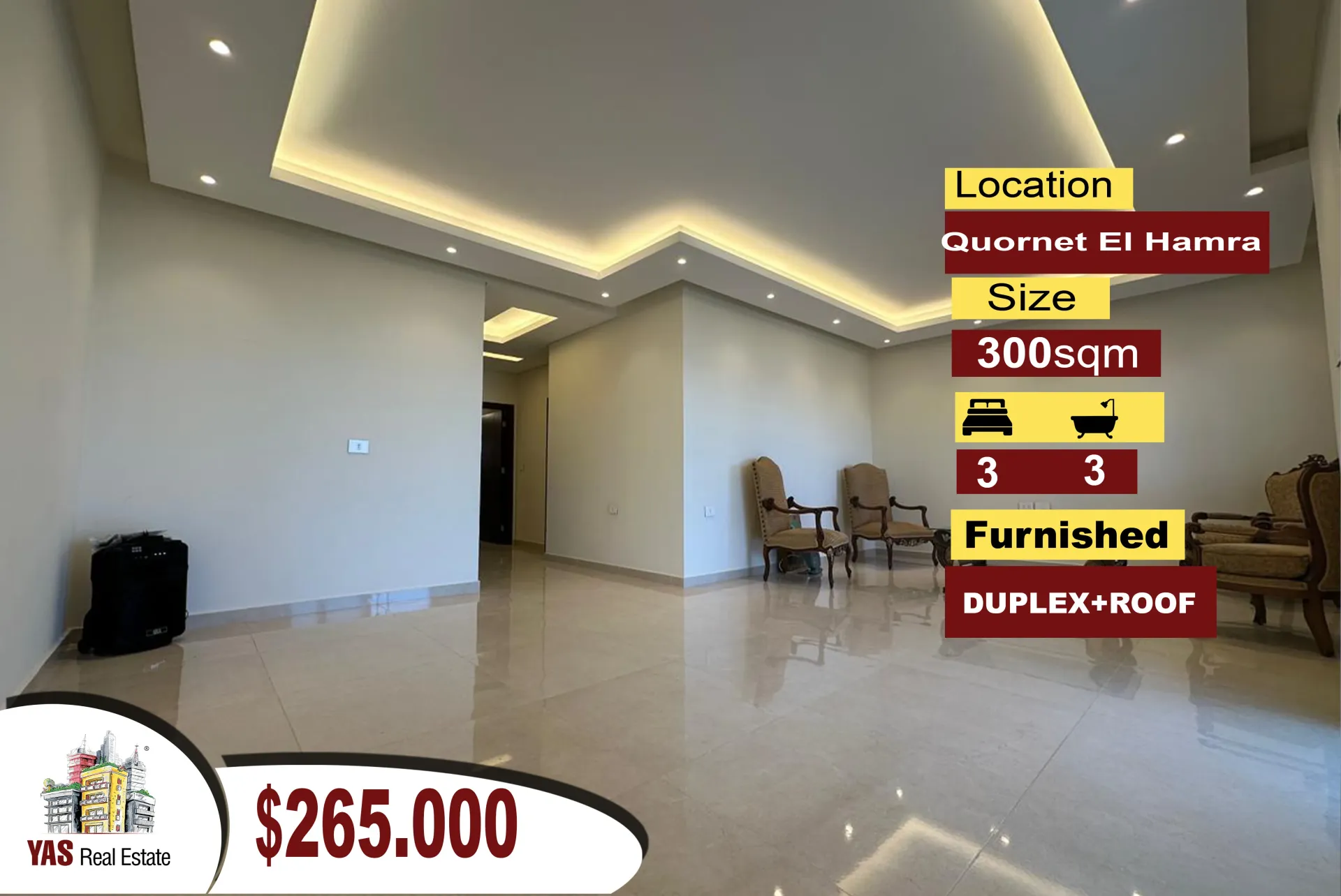 Apartment for Sale in Kornet El Hamra - 3 bed, 3 bath