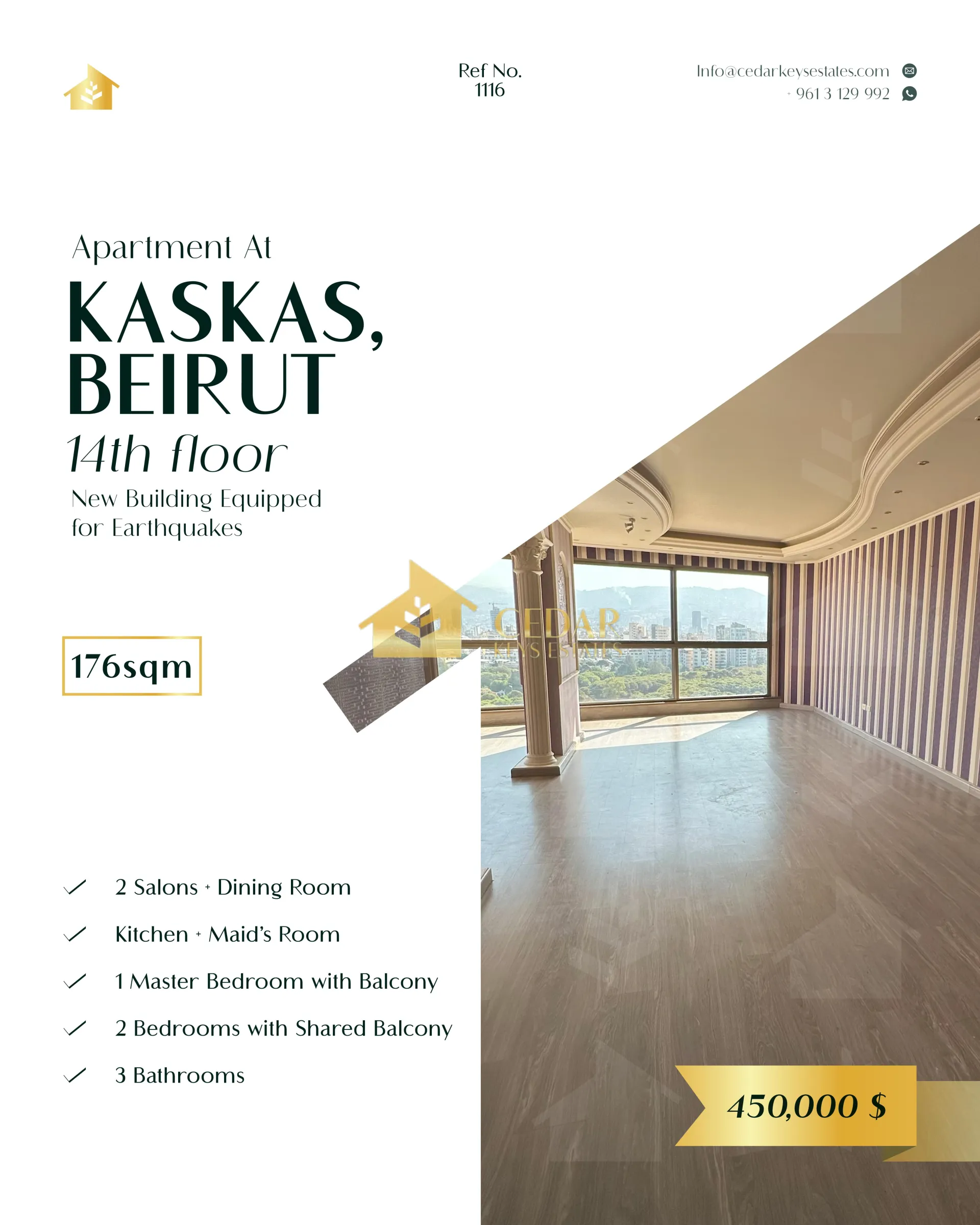 Apartment for sale in Kaskas, Beirut, Lebanon - 3 bed, 3 bath