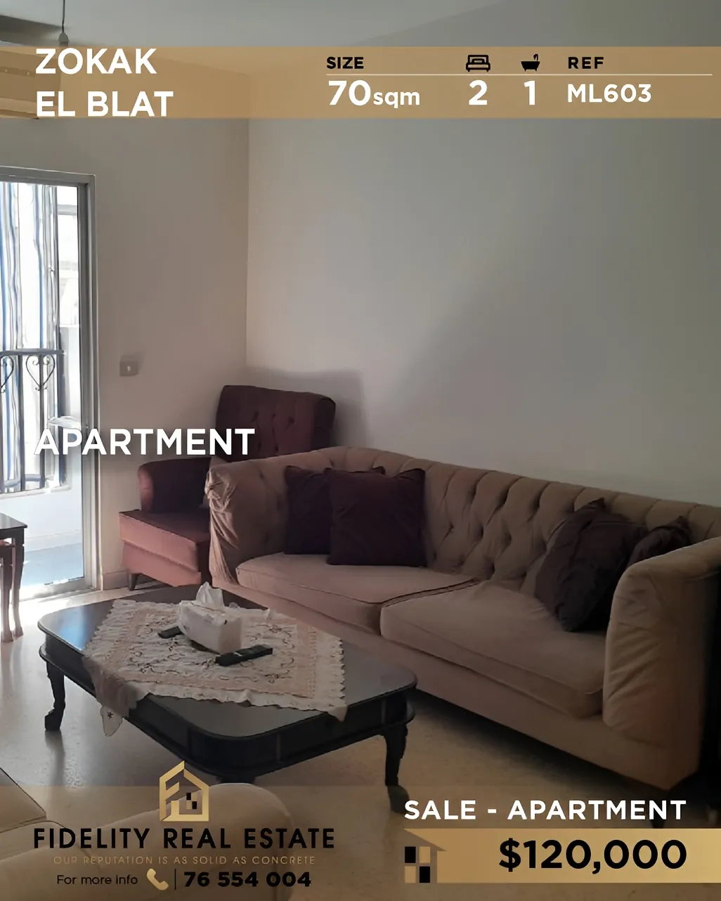 Apartment for sale in Zokak el Blat, Beirut, Lebanon - 2 bed, 1 bath