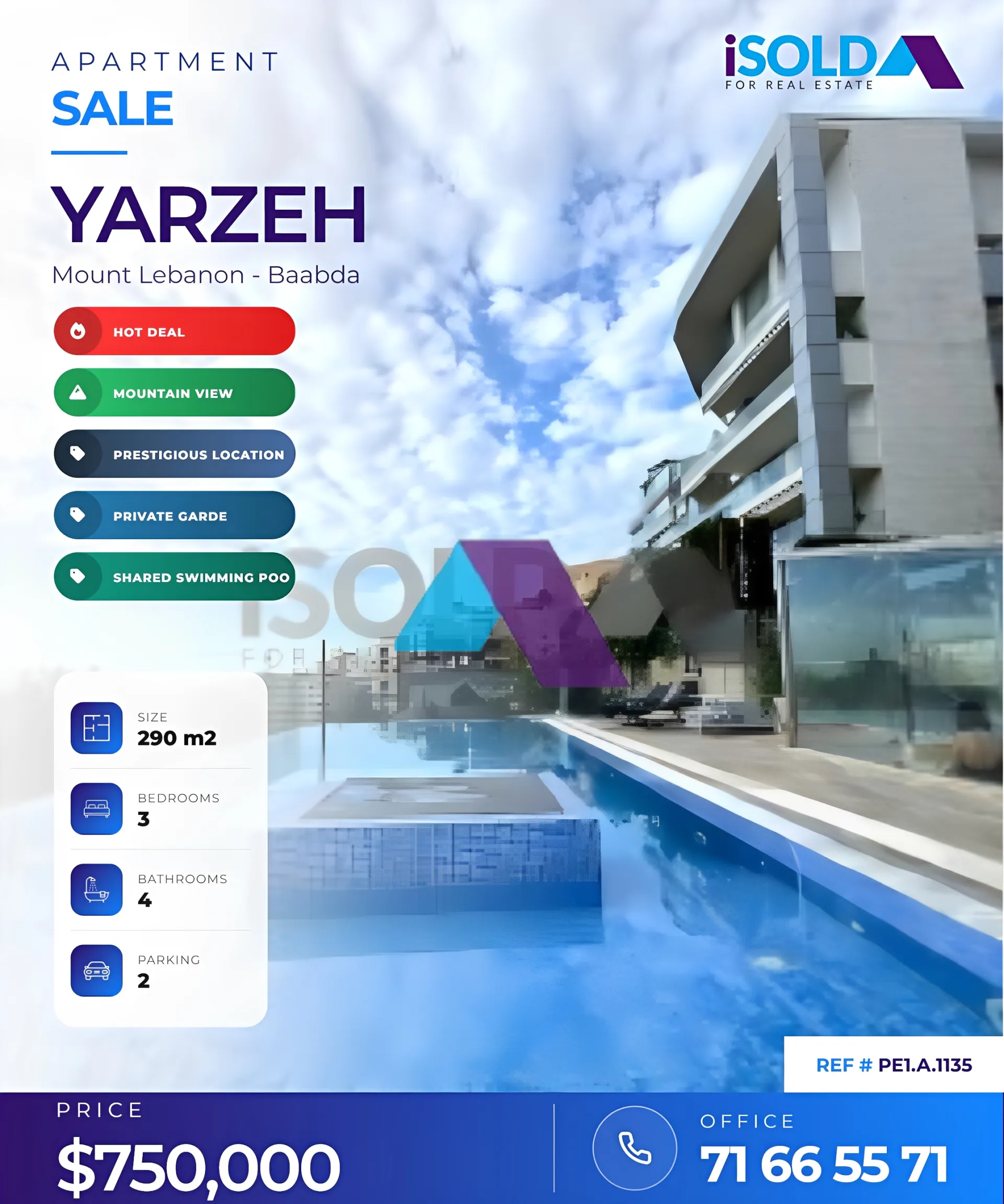 Apartment for sale in Yarzeh, Lebanon - 3 bed, 4 bath