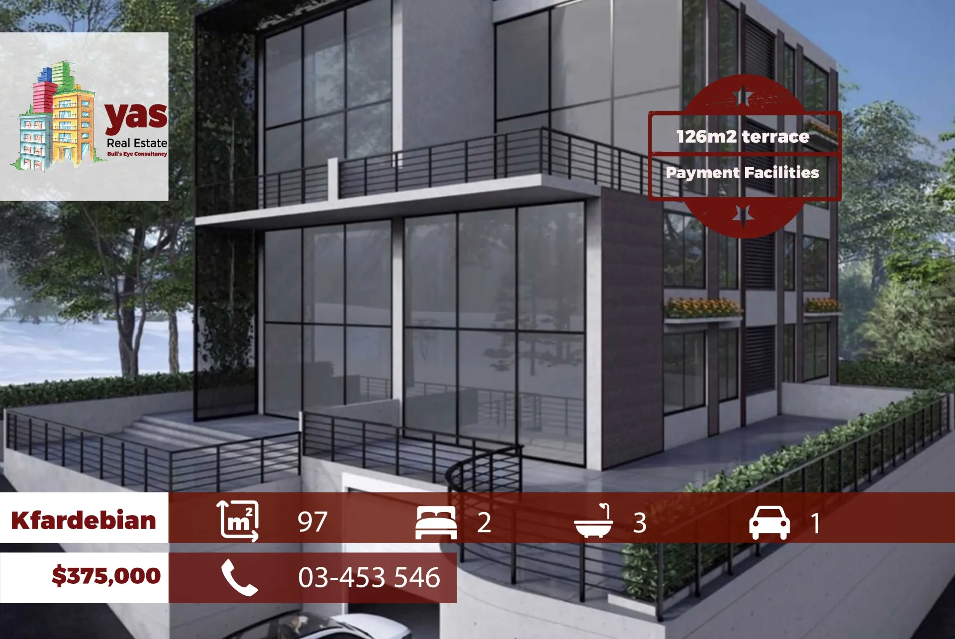 Apartment for Sale in Kfardebian - 2 bed, 3 bath