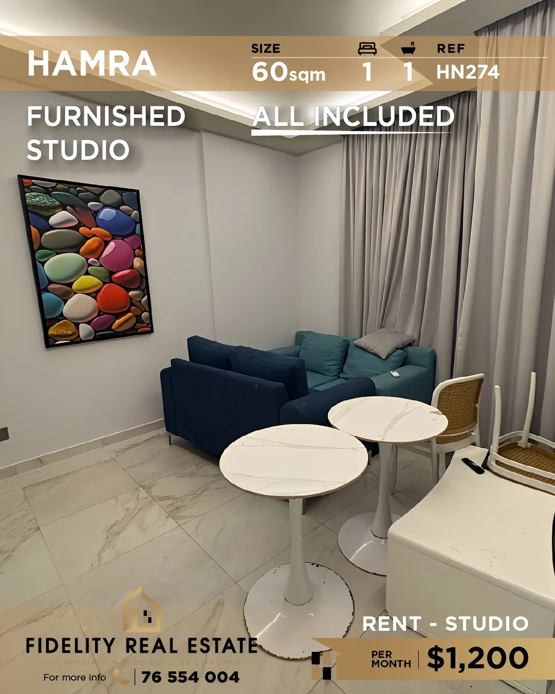 Studio for rent in Hamra, Beirut, Lebanon - 1 bed, 1 bath
