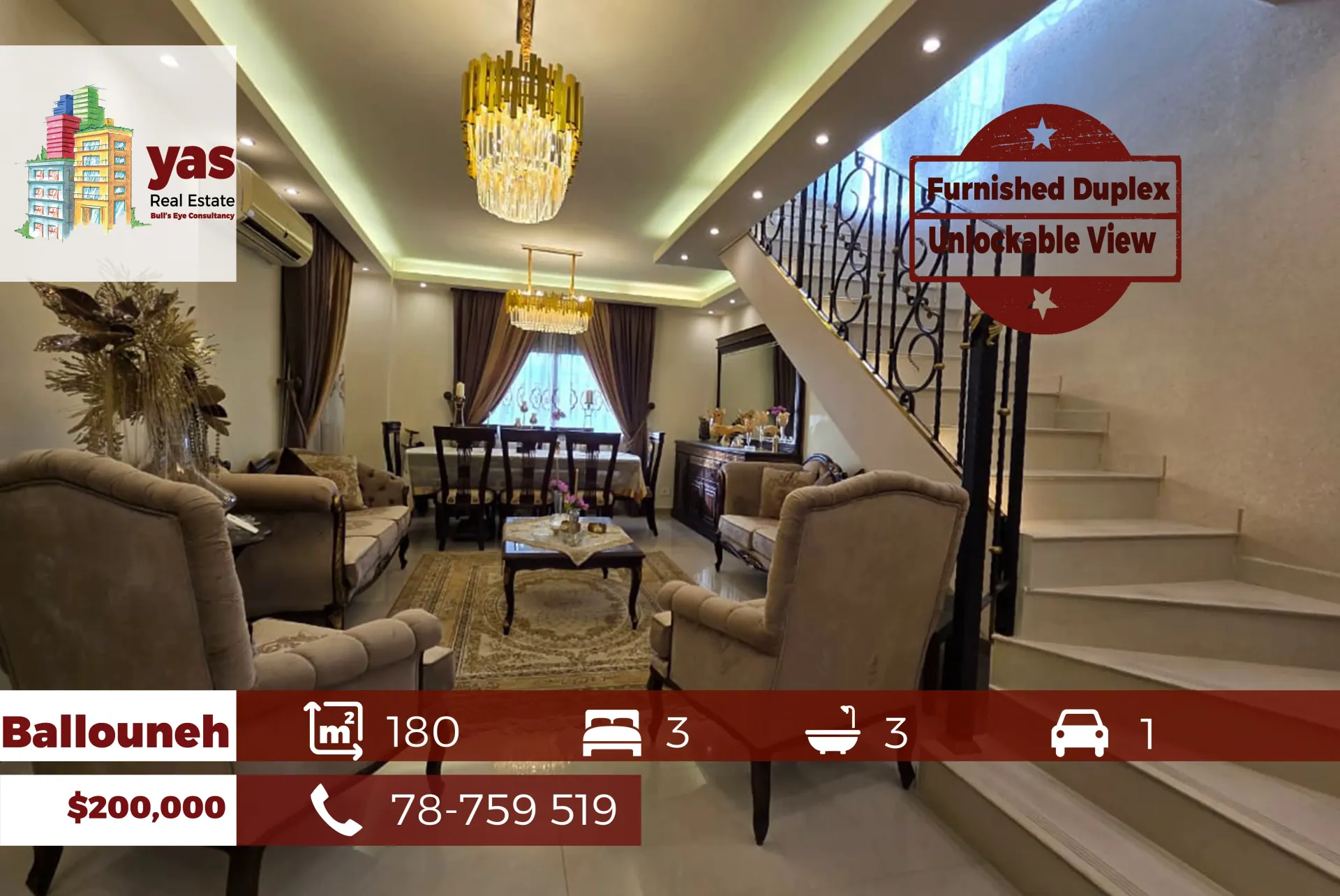 Apartment for Sale in Ballouneh - 3 bed, 3 bath