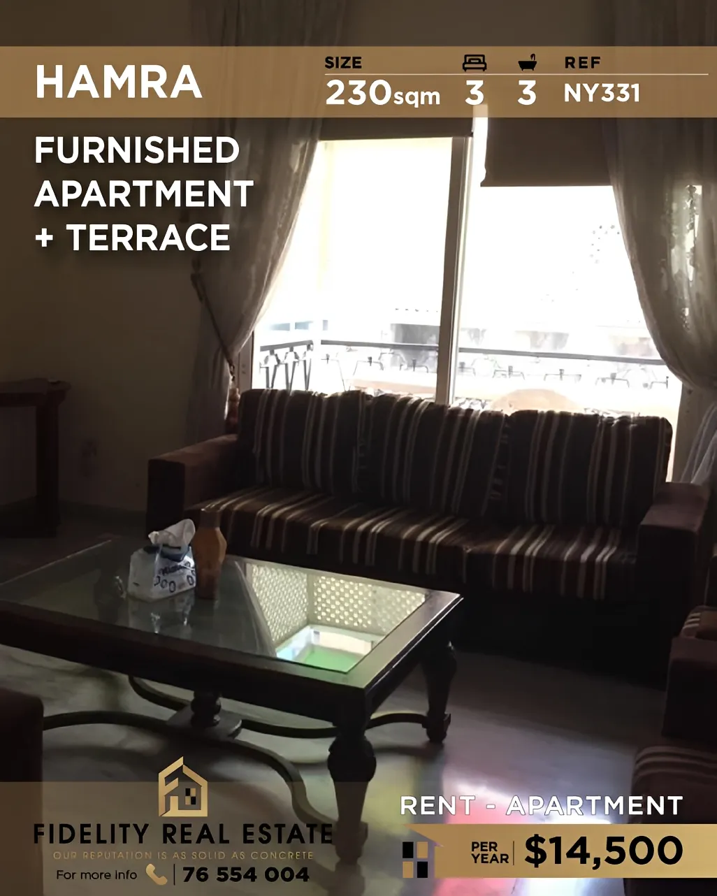 Apartment for rent in Hamra, Beirut, Lebanon - 3 bed, 3 bath