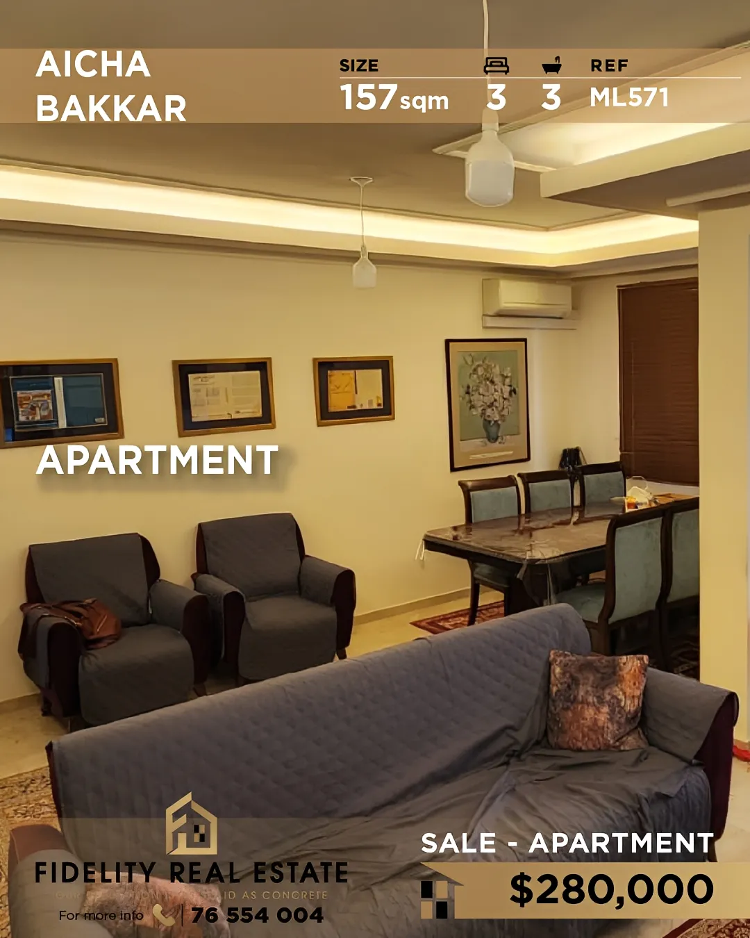 Apartment for sale in Aicha Bakkar, Bayrut, Lebanon - 3 bed, 3 bath
