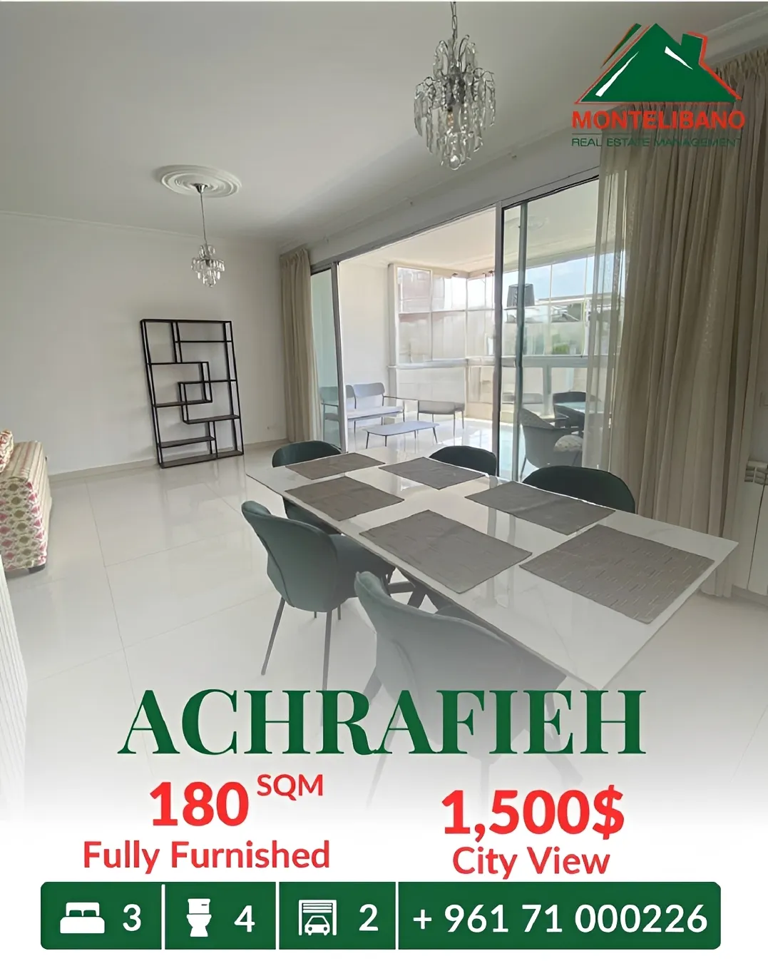 Apartment for rent in Achrafieh, Beirut, Lebanon - 3 bed, 4 bath
