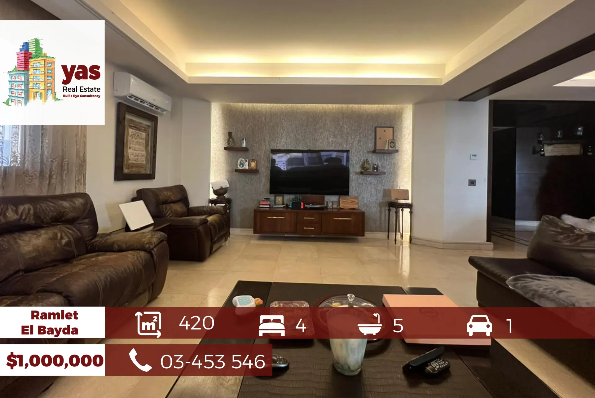 Apartment for Sale in Ramlieh - 4 bed, 5 bath