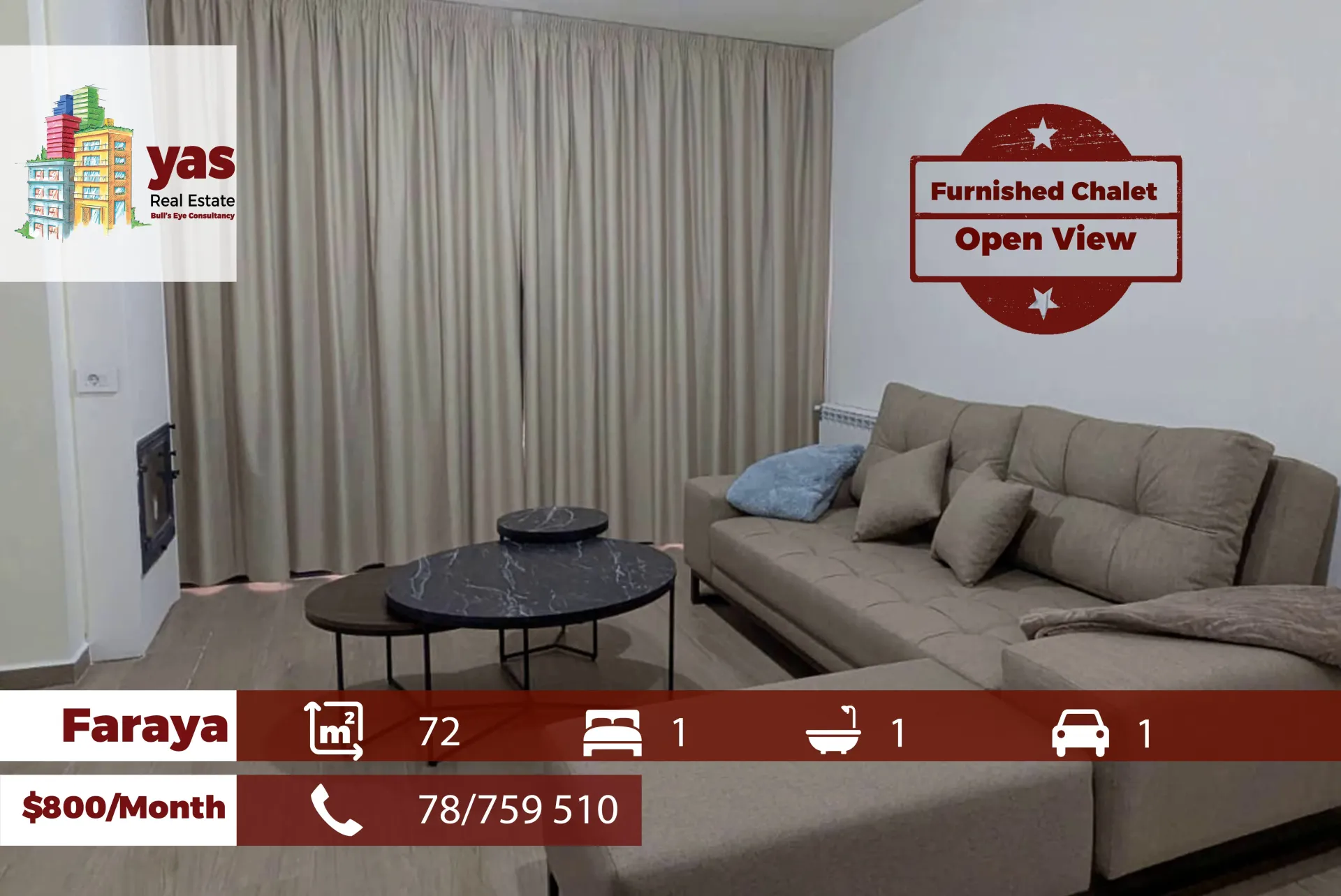 Chalet for rent in Faraya - 1 bed, 1 bath