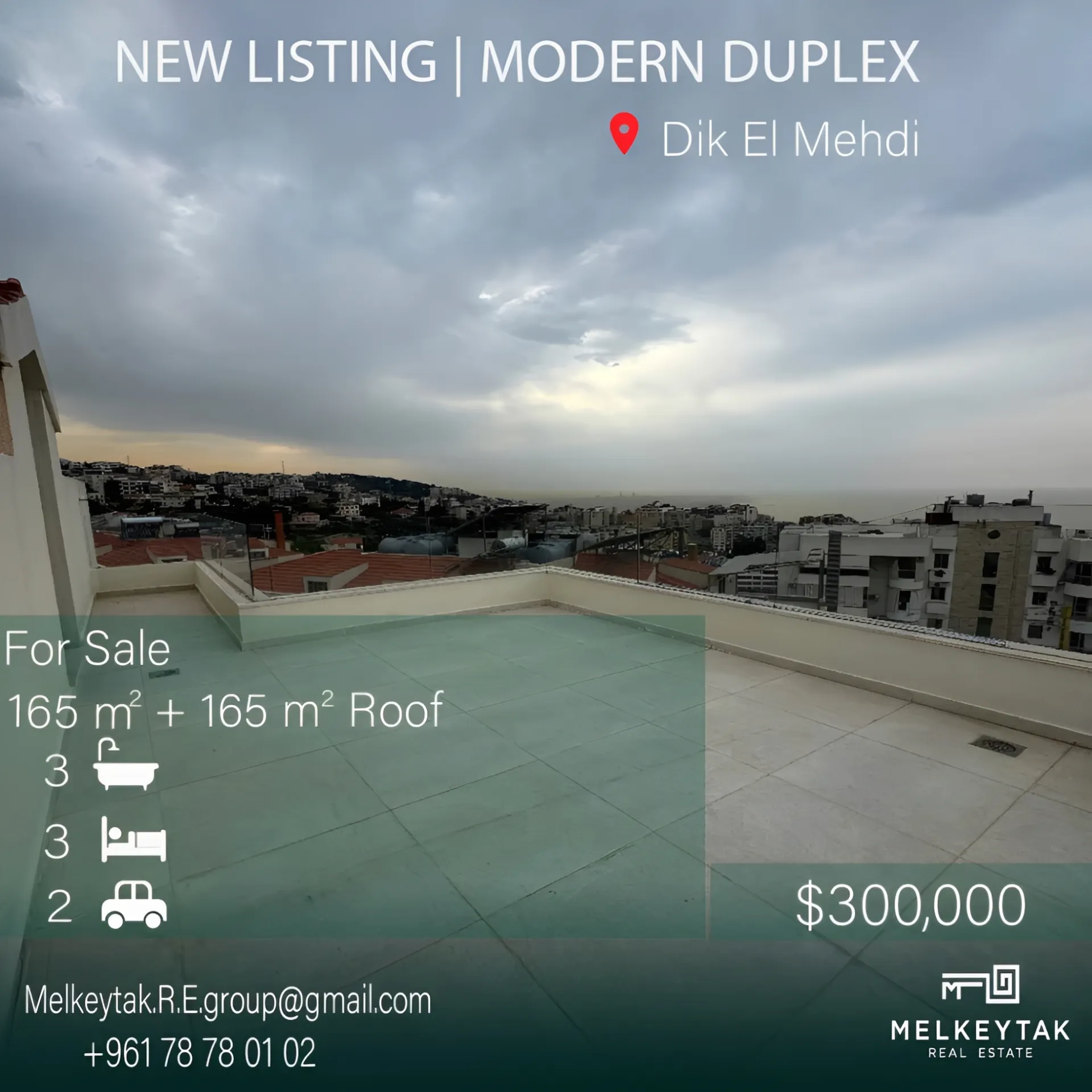 Duplex for sale in Dik El Mehdi, Lebanon - 3 bed, 3 bath