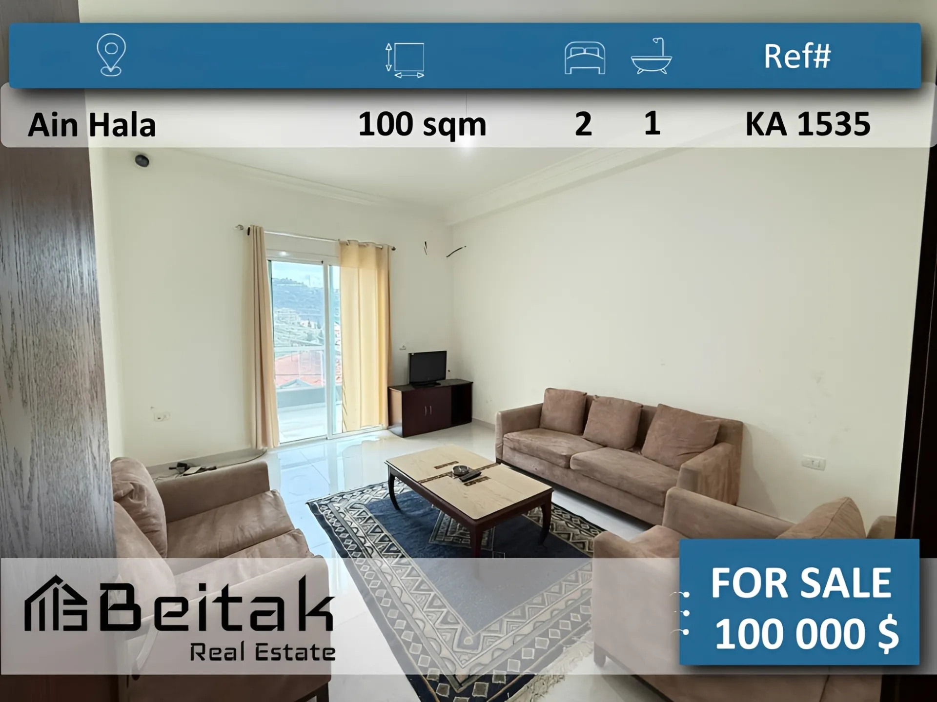 Apartment for sale in Aley, Lebanon - 2 bed, 1 bath