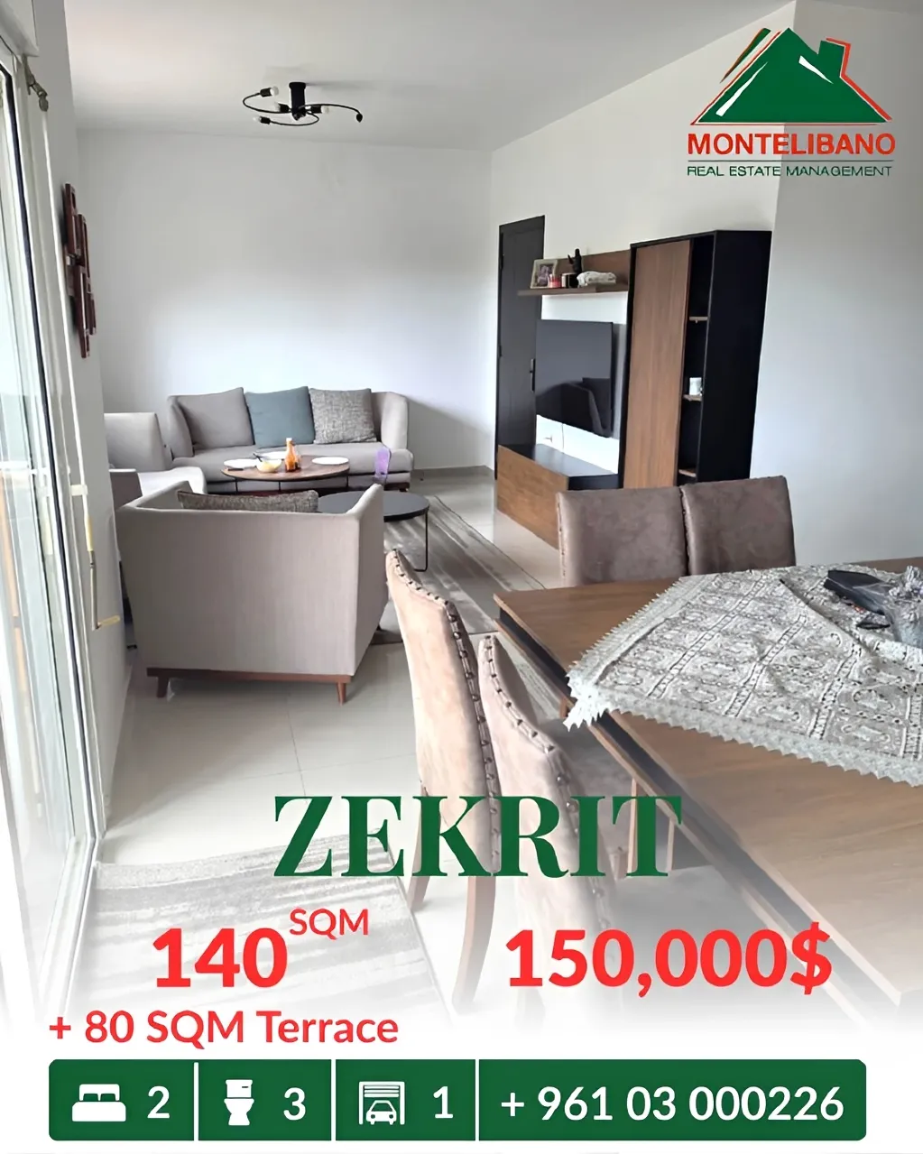 Apartment for sale in Zikrit, Lebanon - 2 bed, 3 bath