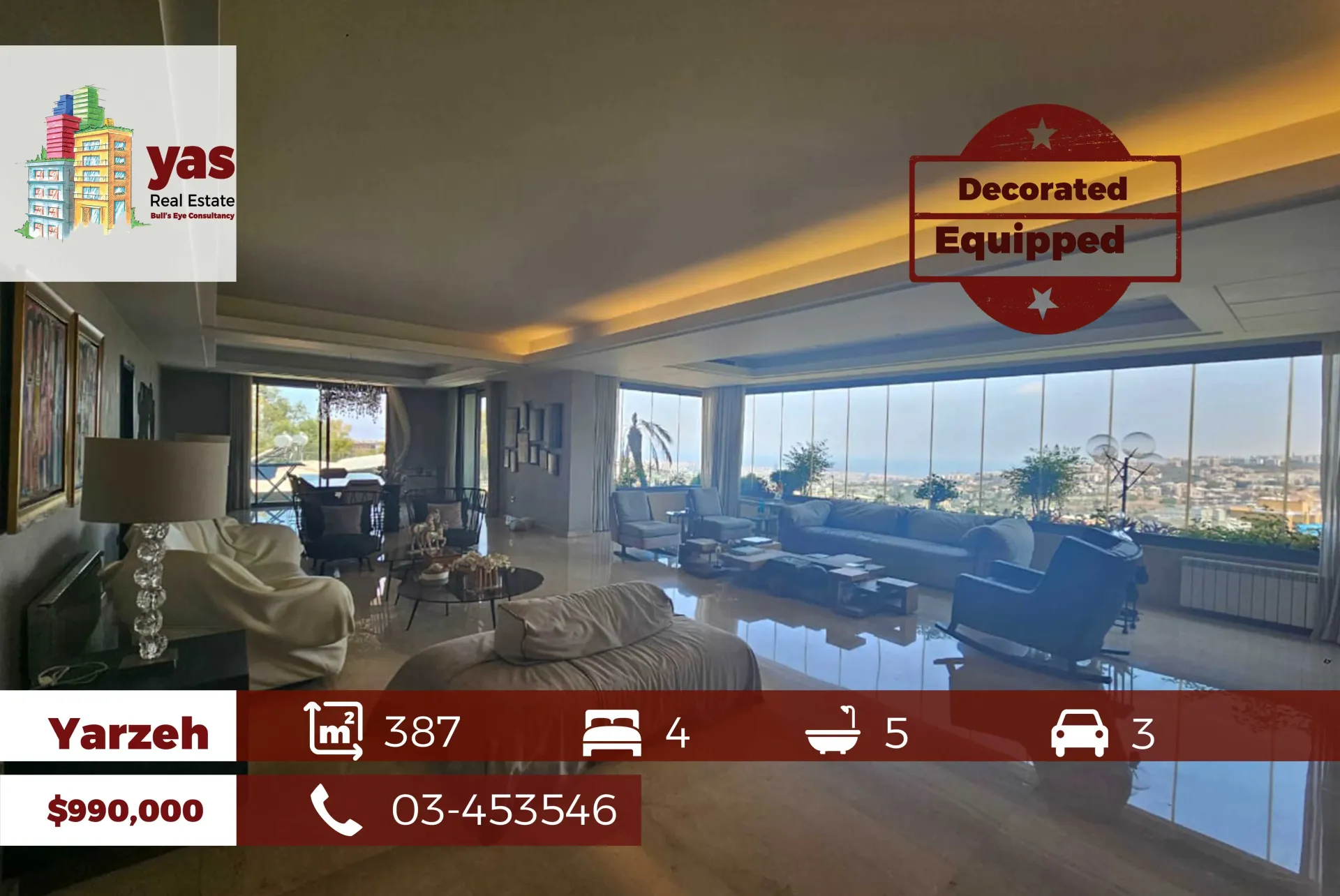 Apartment for Sale in Yarzeh - 4 bed, 5 bath