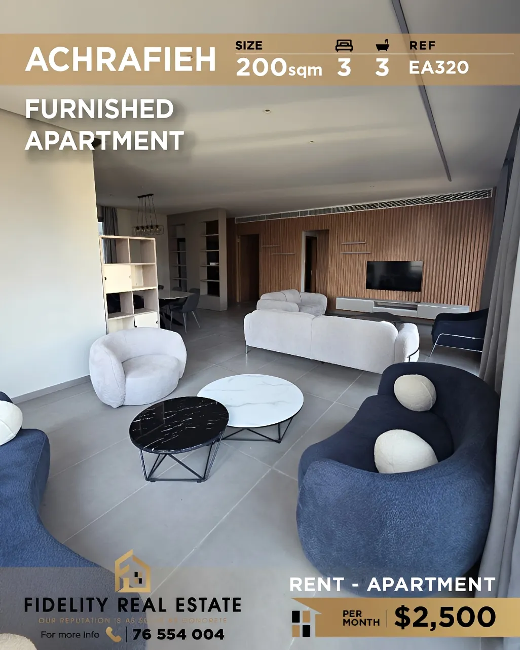 Apartment for rent in Achrafieh, Beirut, Lebanon - 3 bed, 3 bath