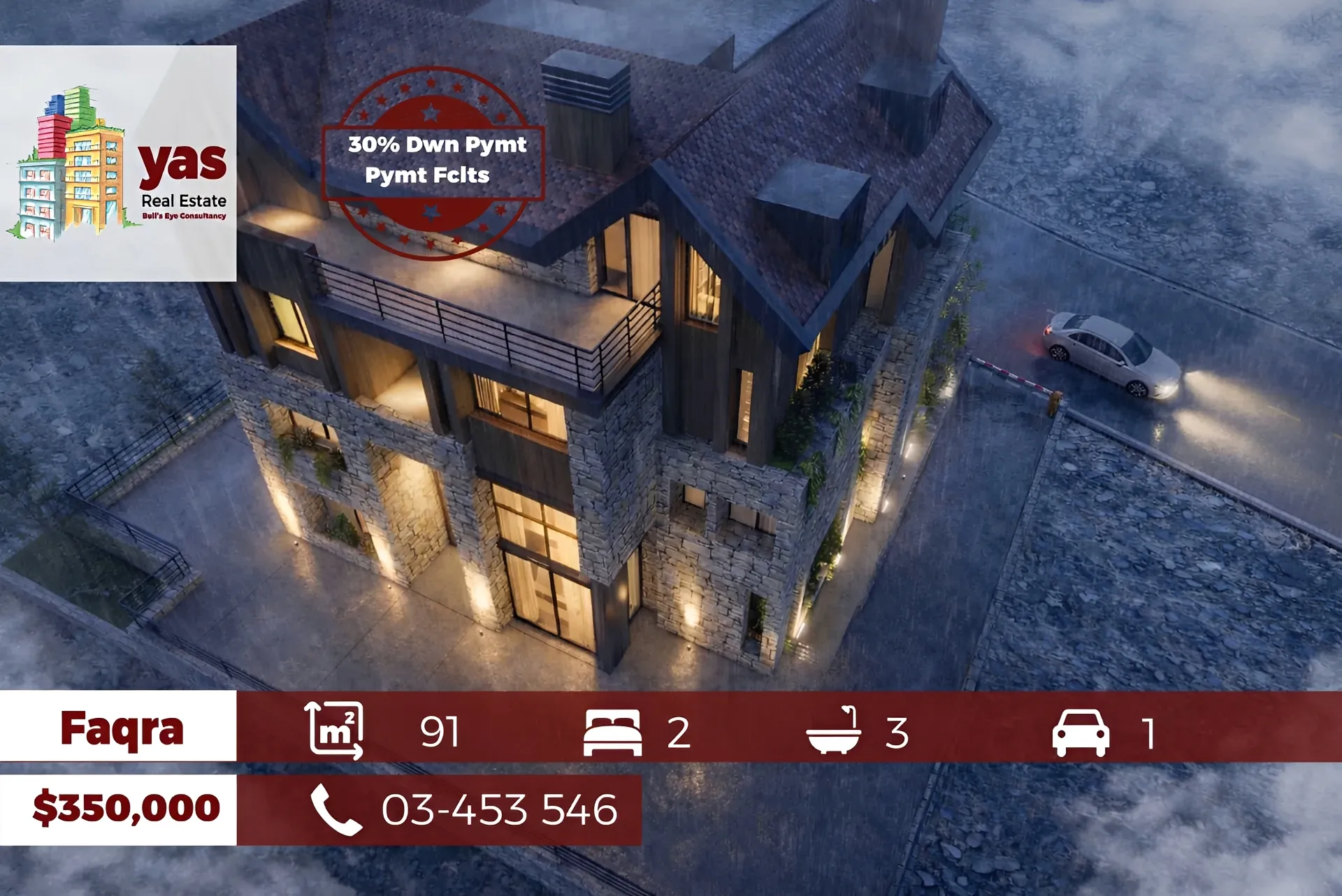 Chalet for Sale in Faqra - 2 bed, 3 bath