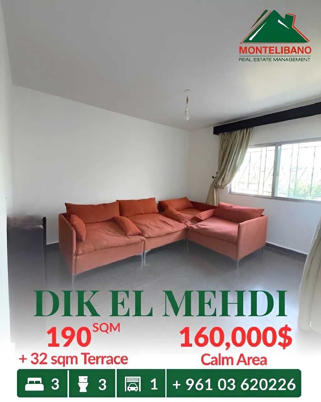 Apartment for sale in Dik El Mehdi, Lebanon - 3 bed, 3 bath
