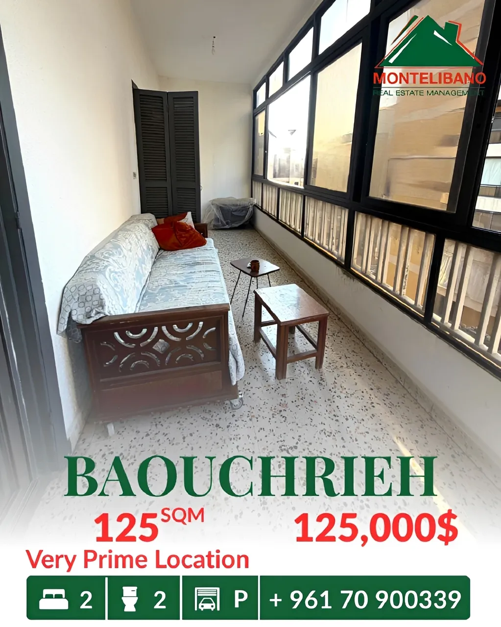 Apartment for sale in Baouchriyeh, Lebanon - 2 bed, 2 bath