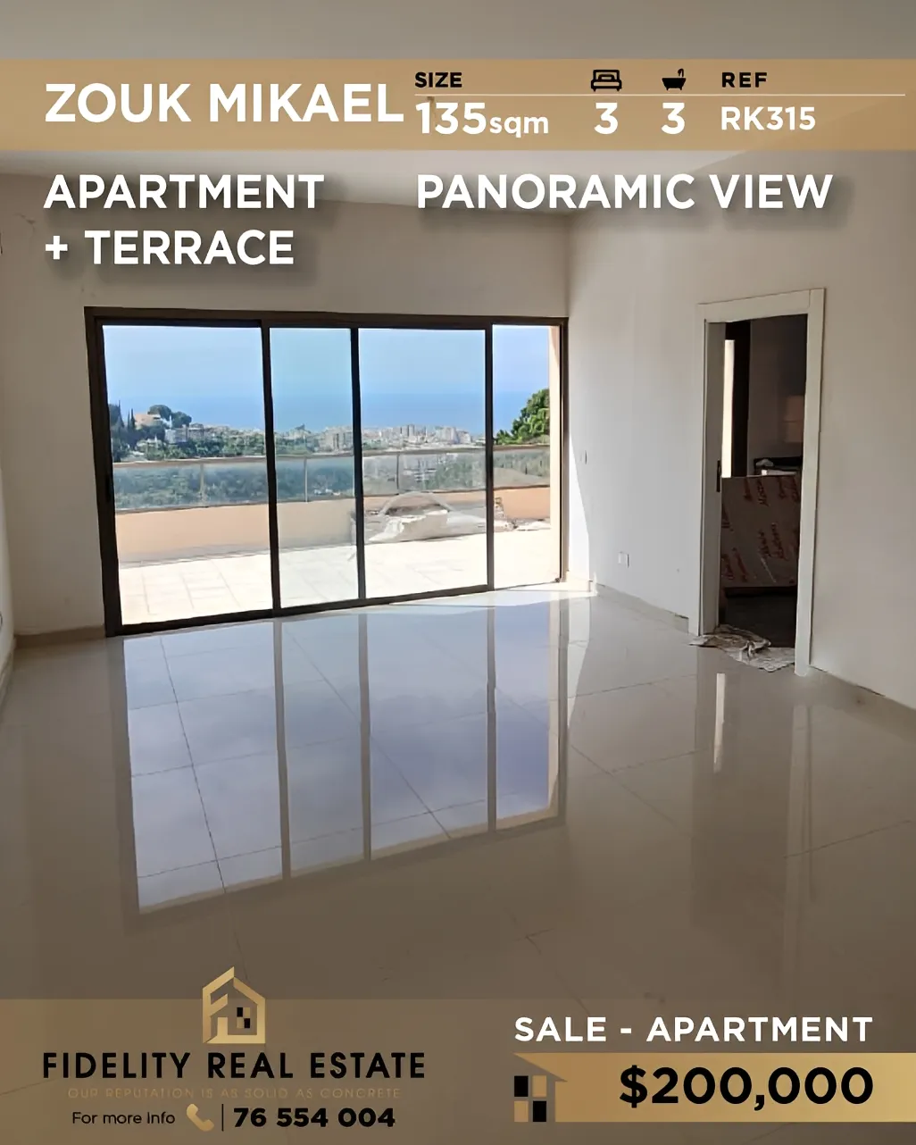 Apartment for sale in Zouk Mikael, Lebanon - 3 bed, 3 bath