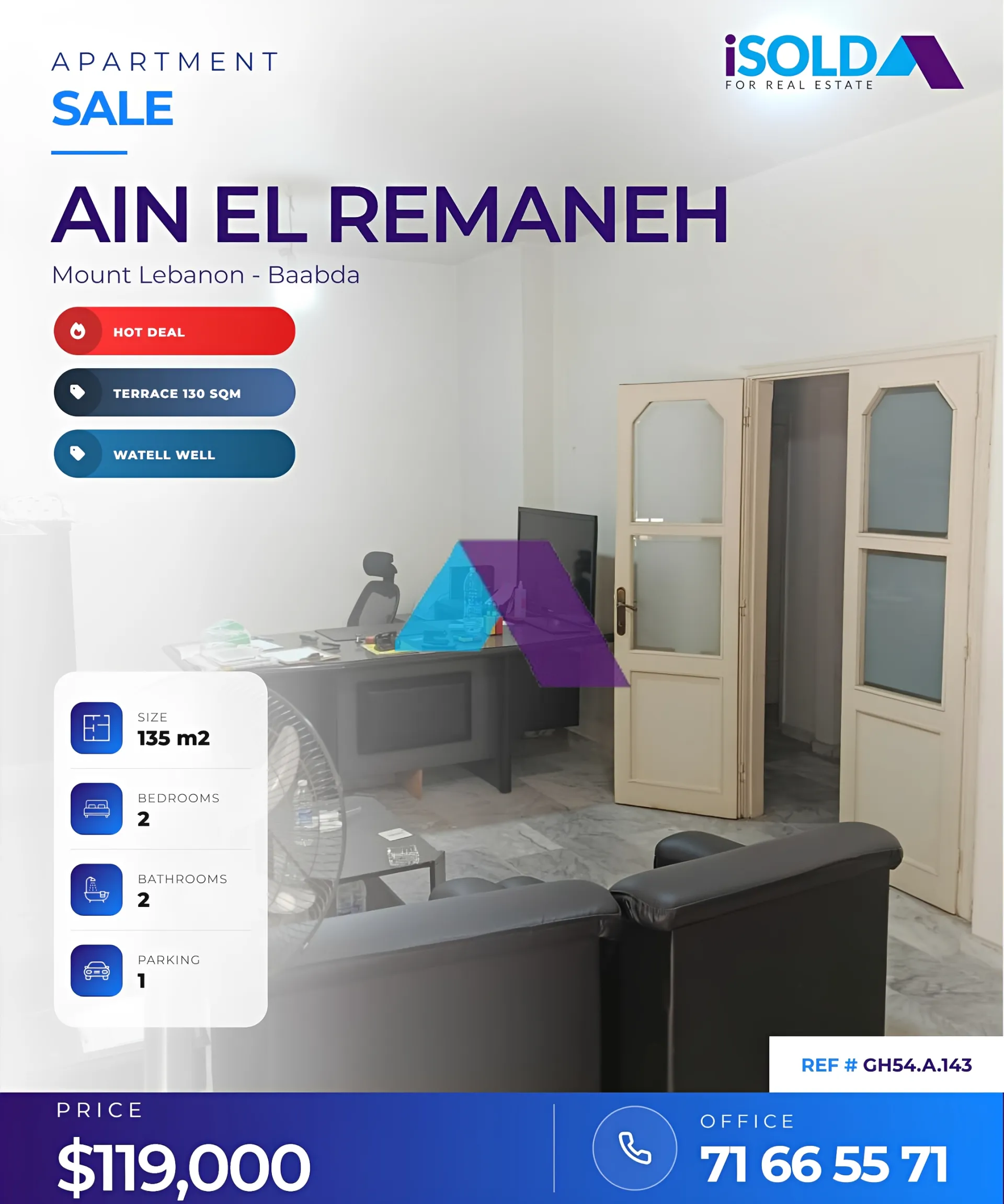 Apartment for Sale in Ain El Remmaneh - 2 bed, 2 bath