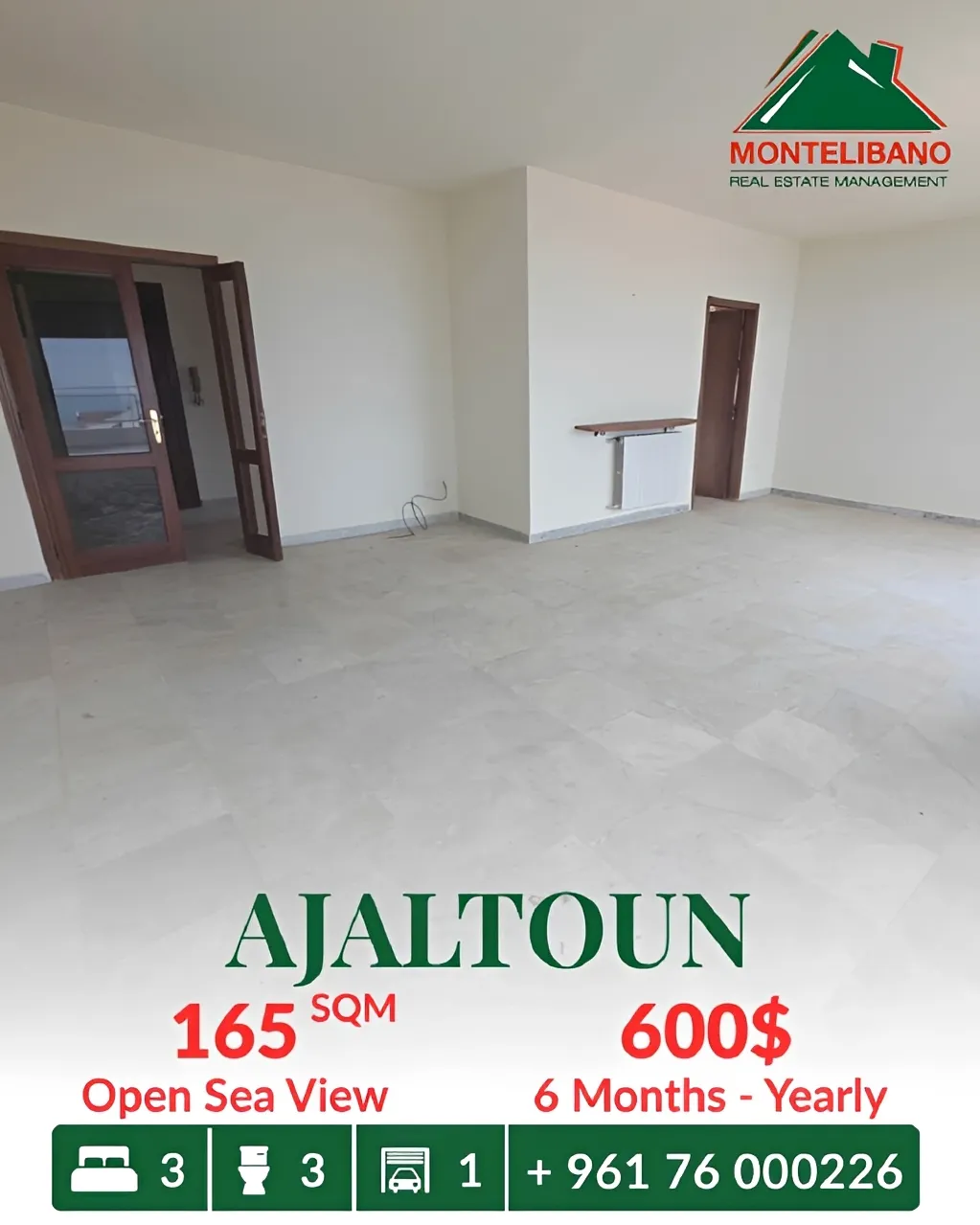 Apartment for rent in Ajaltoun