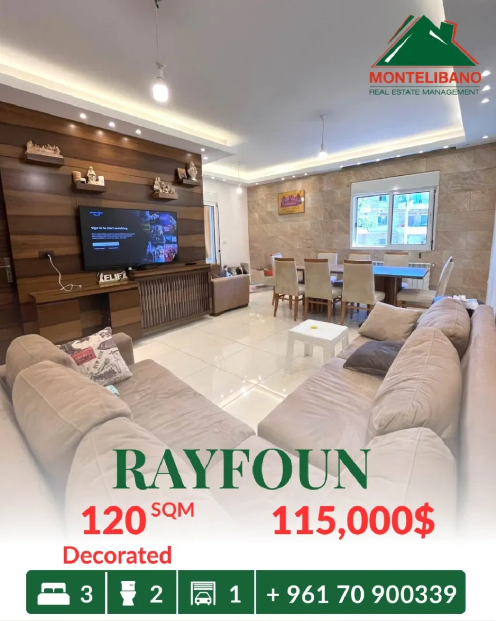 Apartment for sale in Rayfoun, Lebanon - 3 bed, 2 bath