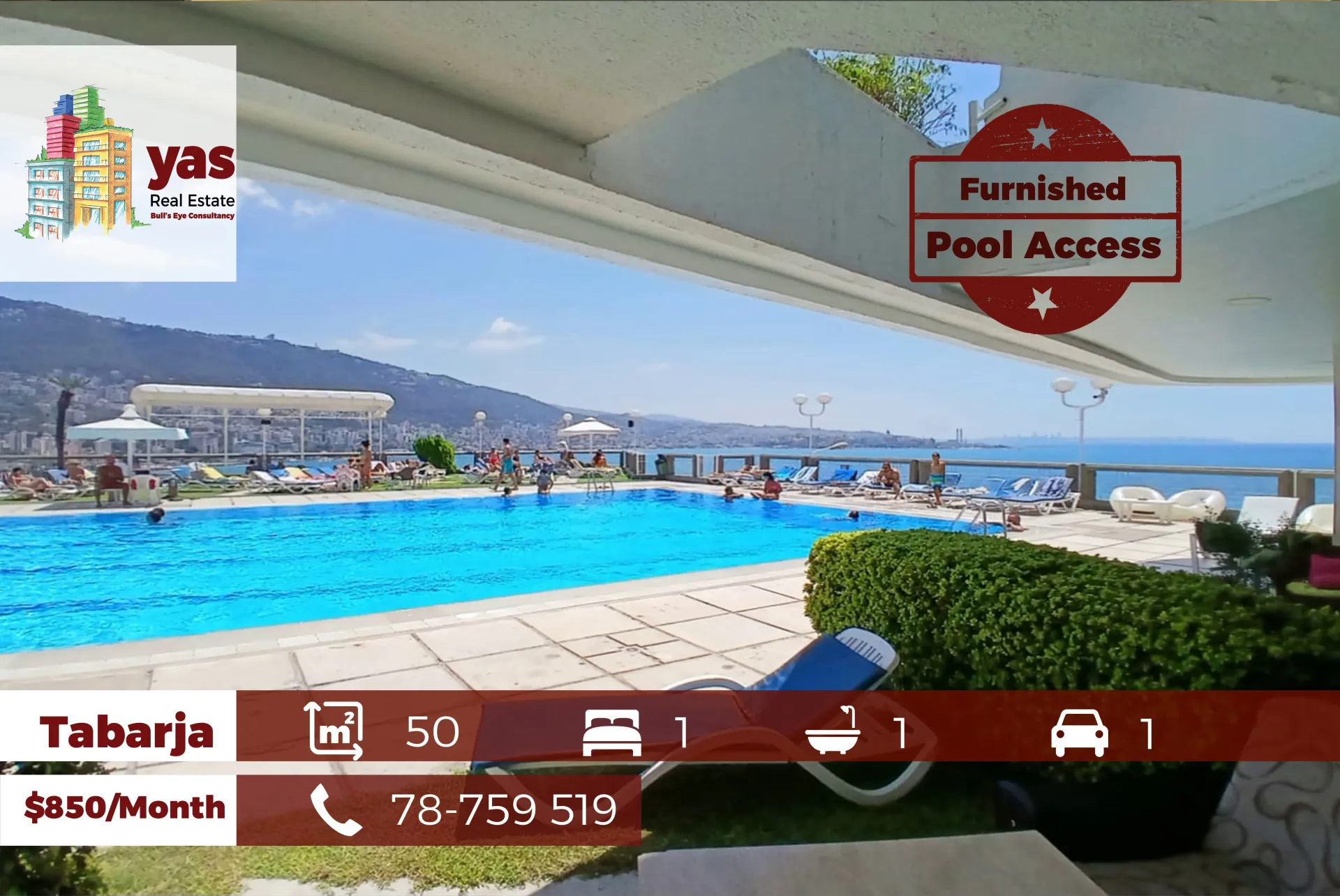 Apartment for Rent in Tabarja - 1 bed, 1 bath