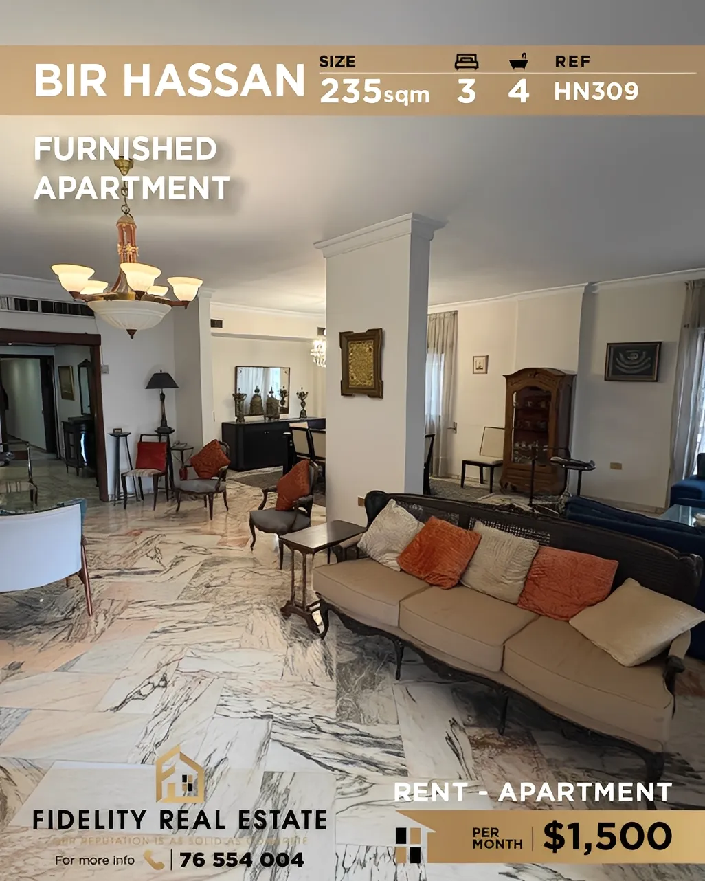 Apartment for Rent in Bir Hasan, Lebanon - 3 bed, 4 bath