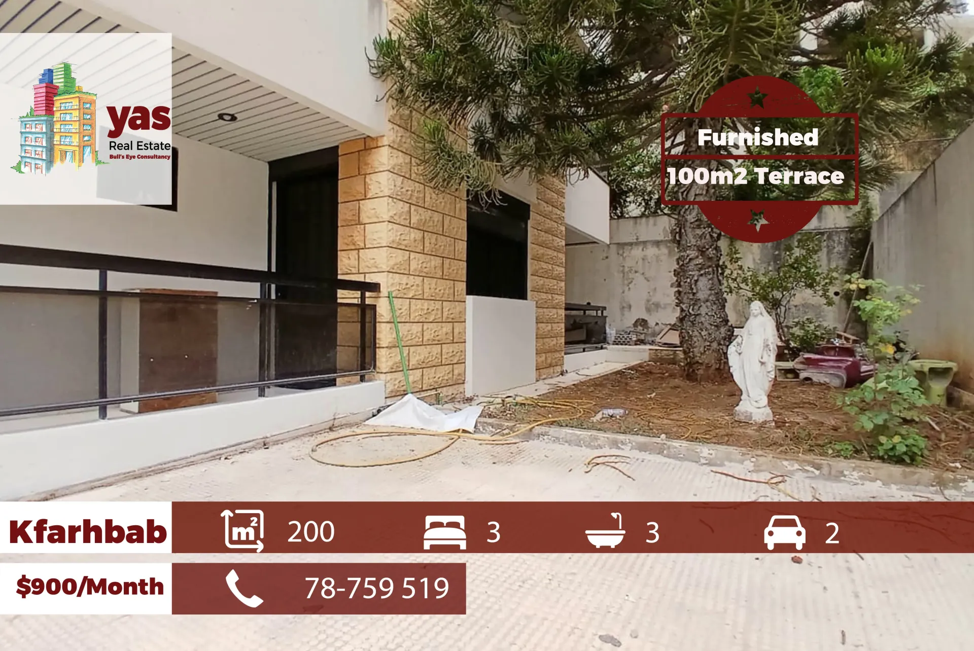 Apartment for Rent in Kfar Hbab - 3 bed, 3 bath