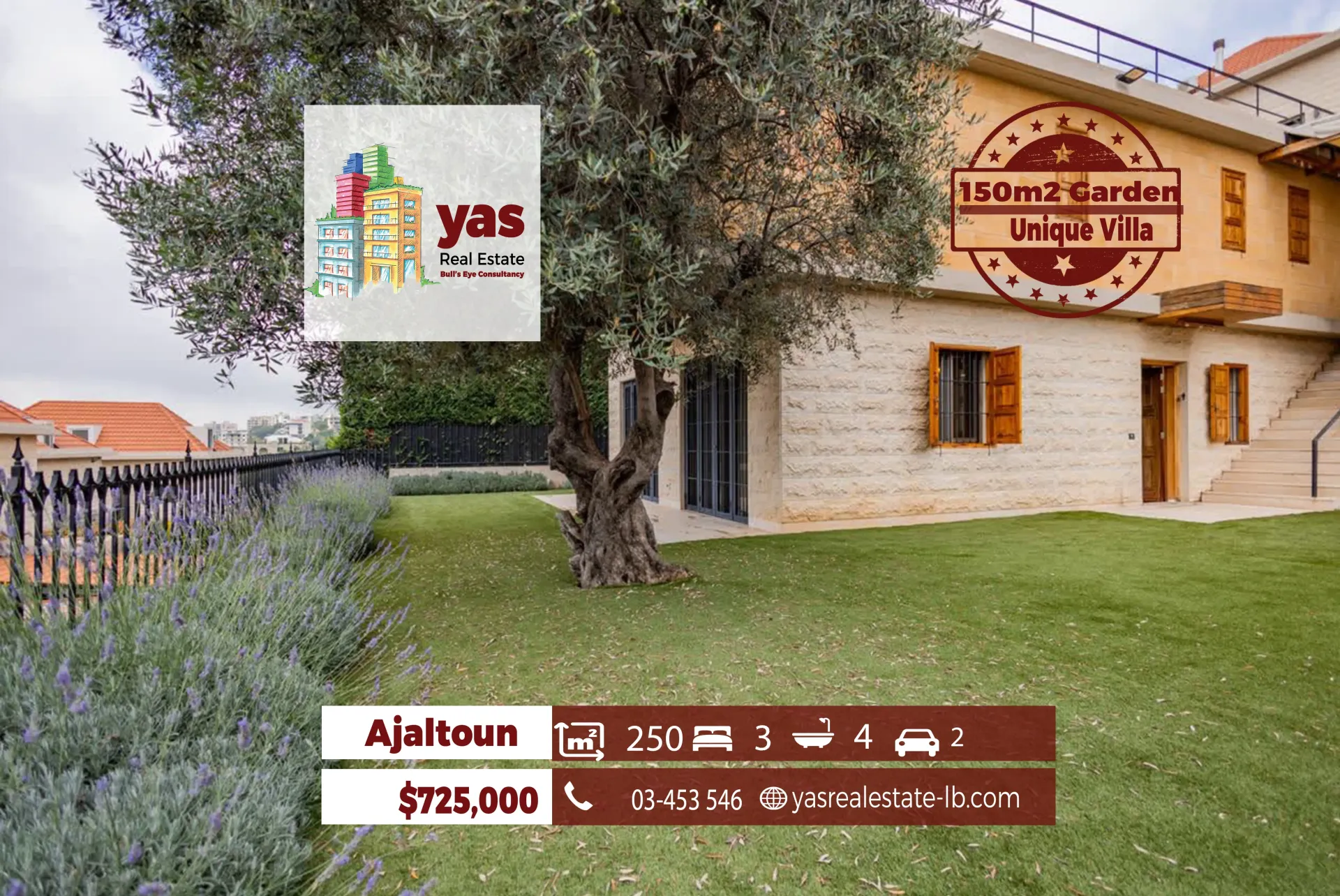 Apartment for Sale in Ajaltoun - 3 bed, 4 bath