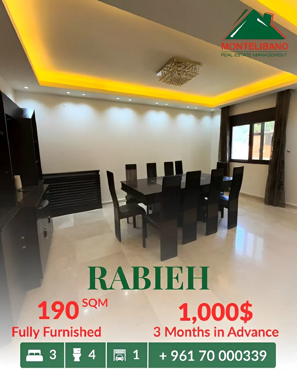 Apartment for rent in Rabieh, Lebanon - 3 bed, 4 bath