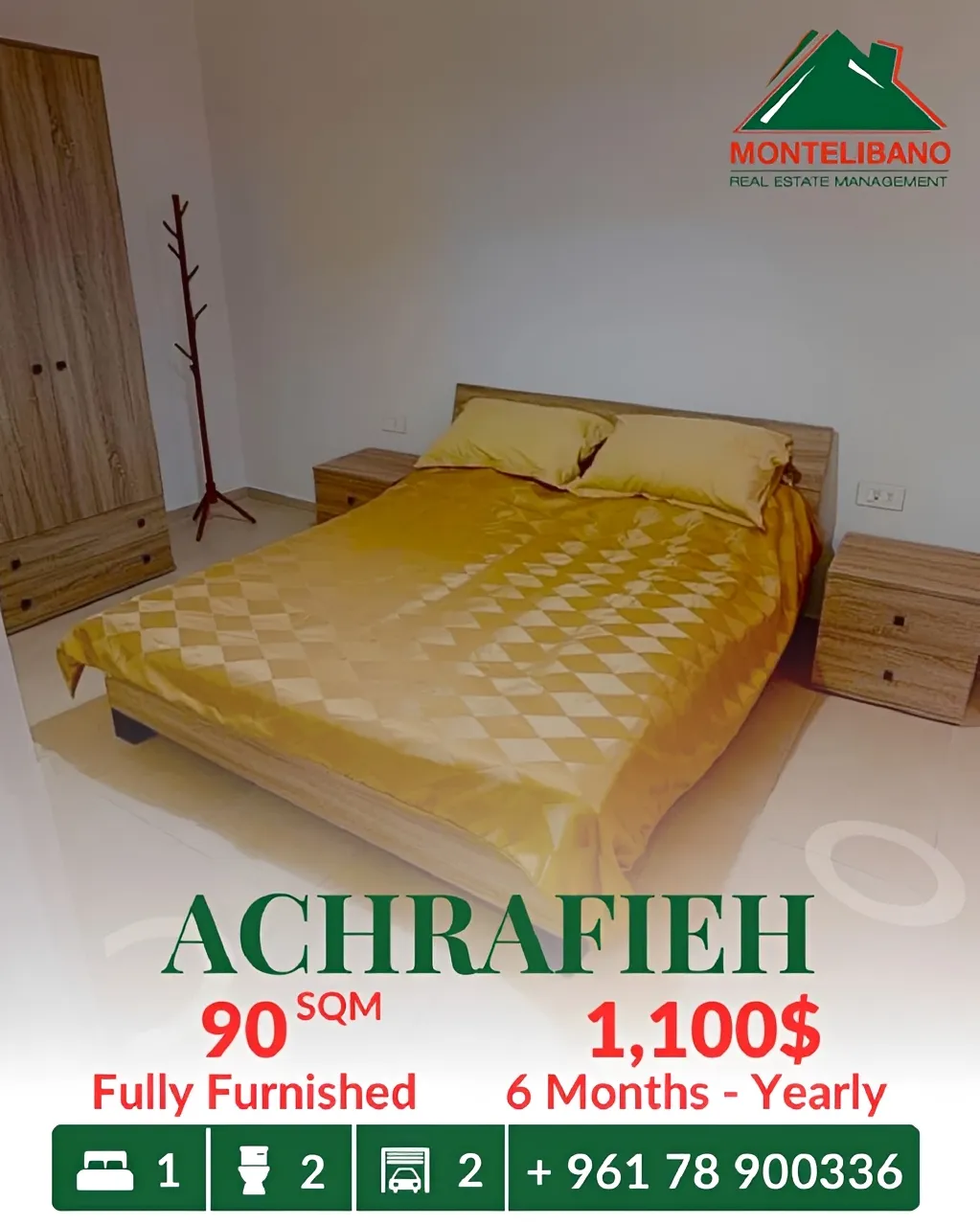 Apartment for rent in Achrafieh, Beirut, Lebanon - 1 bed, 2 bath