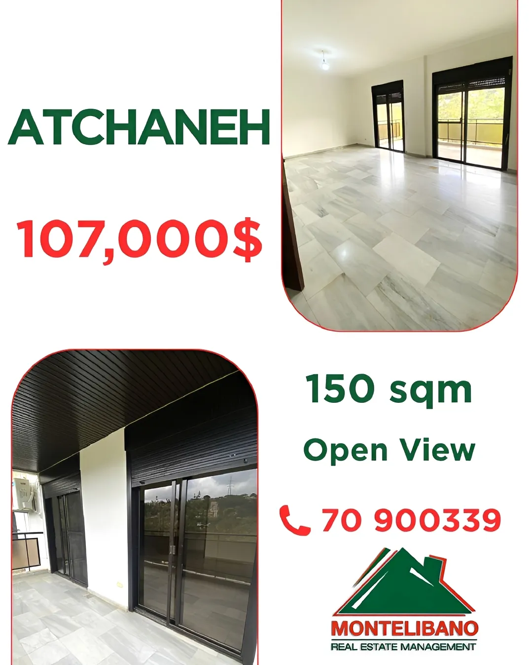 Apartment for sale in Aatchane, Lebanon - 3 bed, 2 bath