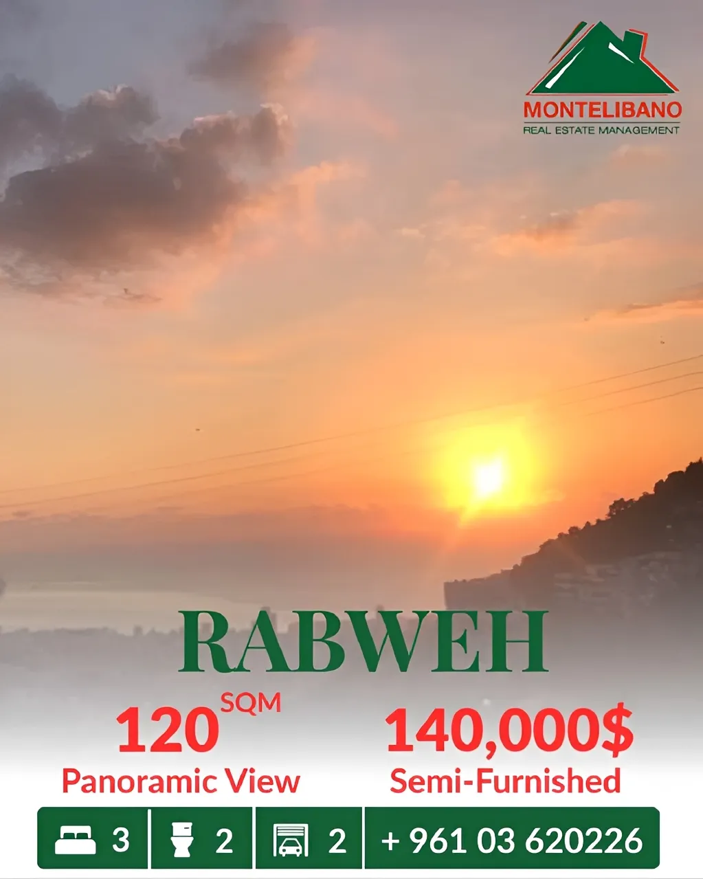 Apartment for sale in Rabweh, Bayrut, Lebanon - 3 bed, 2 bath