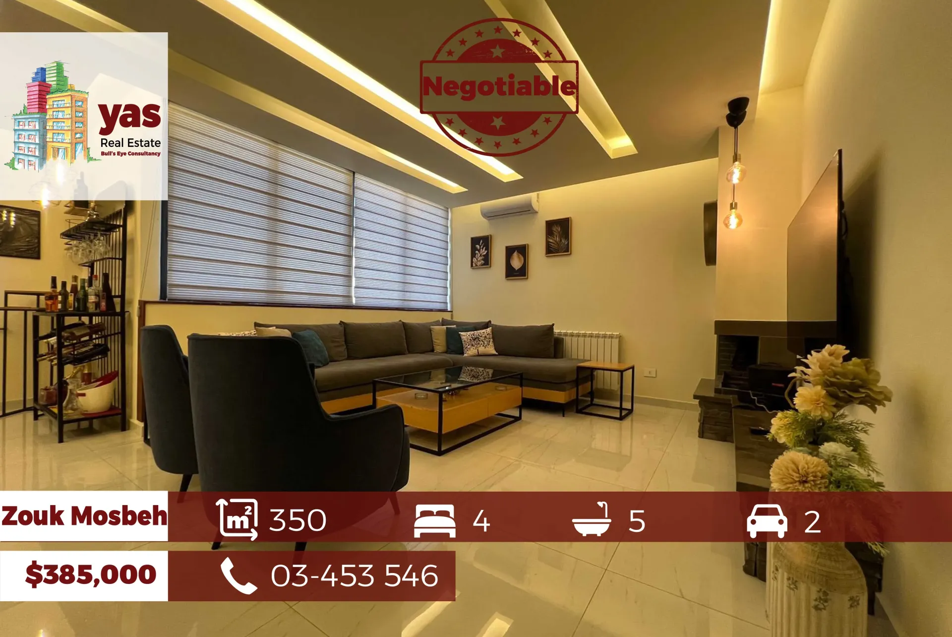 Apartment for Sale in Zouk Mosbeh - 4 bed, 5 bath