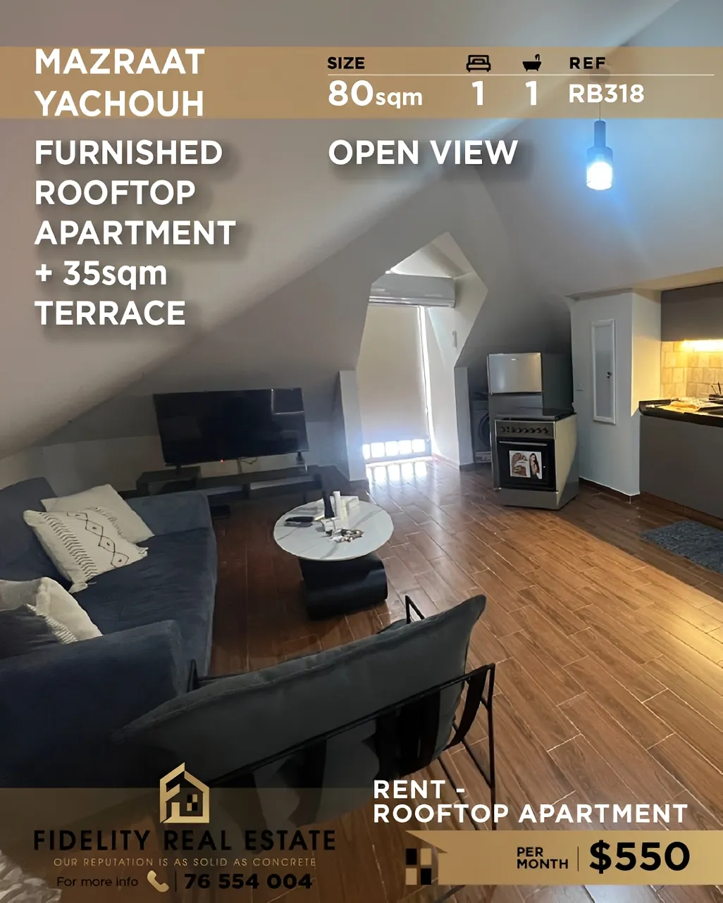 Apartment for rent in Mazraat Yachoua, Lebanon - 1 bed, 1 bath