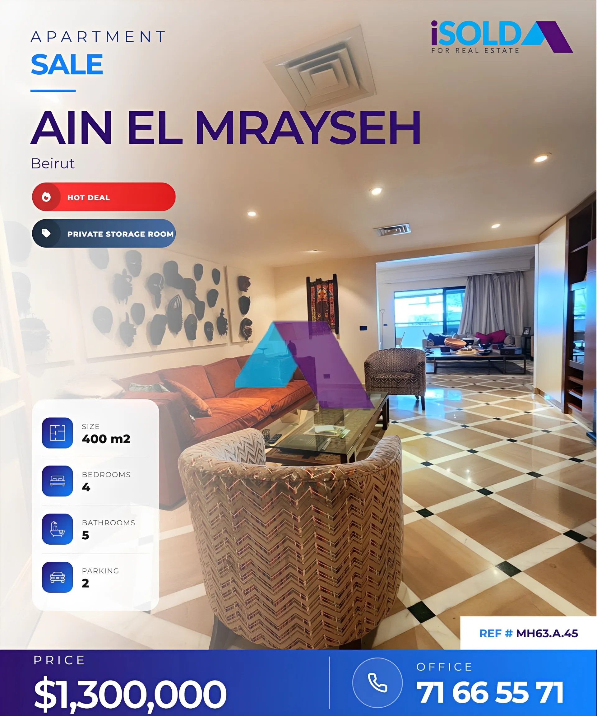Apartment for Sale in Ain Al Mraiseh - 4 bed, 5 bath