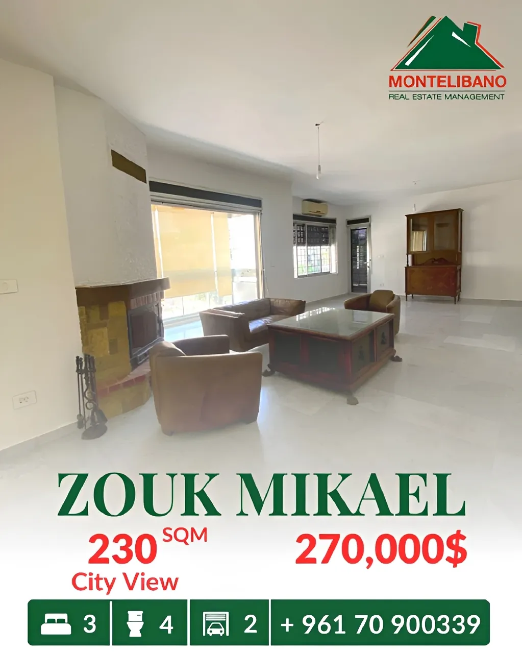 Apartment for sale in Zouk Mikael, Lebanon - 3 bed, 4 bath
