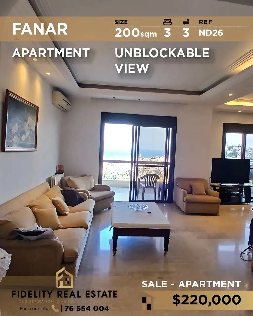 Apartment for sale in Fanar, Lebanon - 3 bed, 3 bath