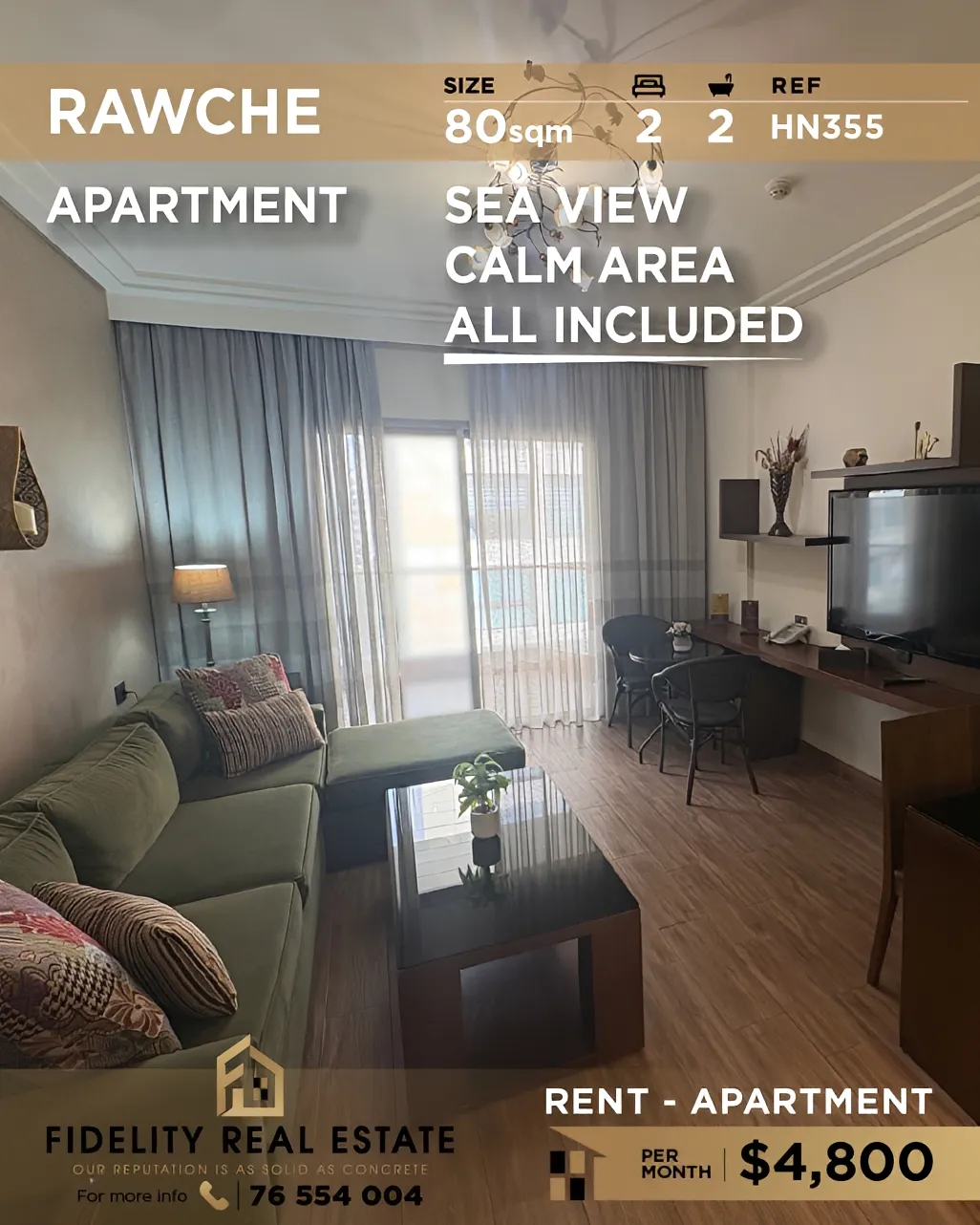 Apartment for rent in Raoucheh, Beirut, Lebanon - 2 bed, 2 bath
