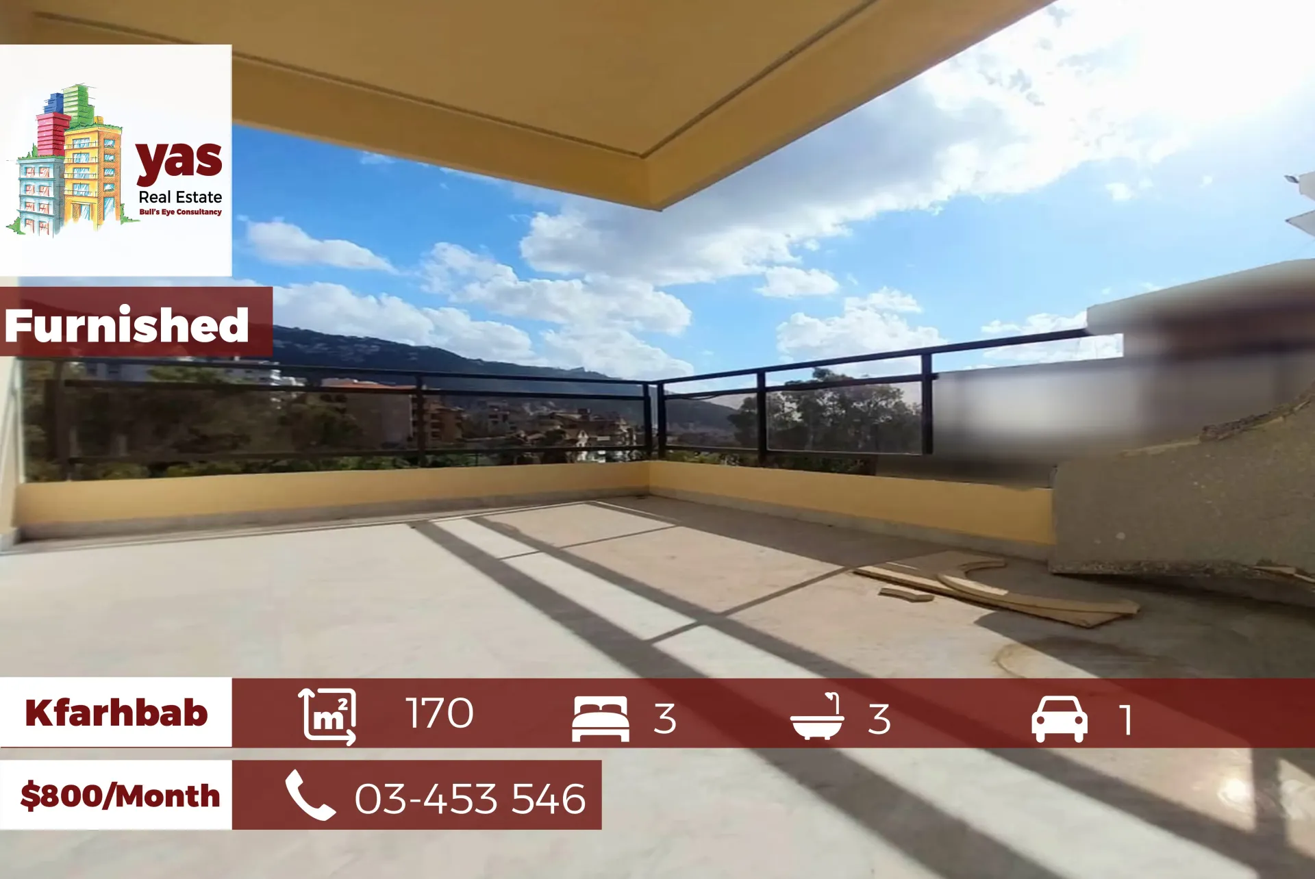 Apartment for Rent in Kfar Hbab - 3 bed, 3 bath
