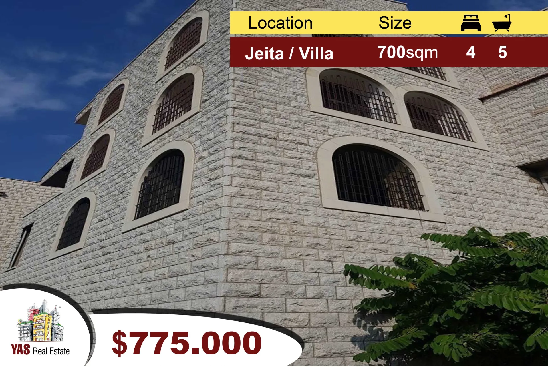 Villa for Sale in Jeita - 4 bed, 5 bath