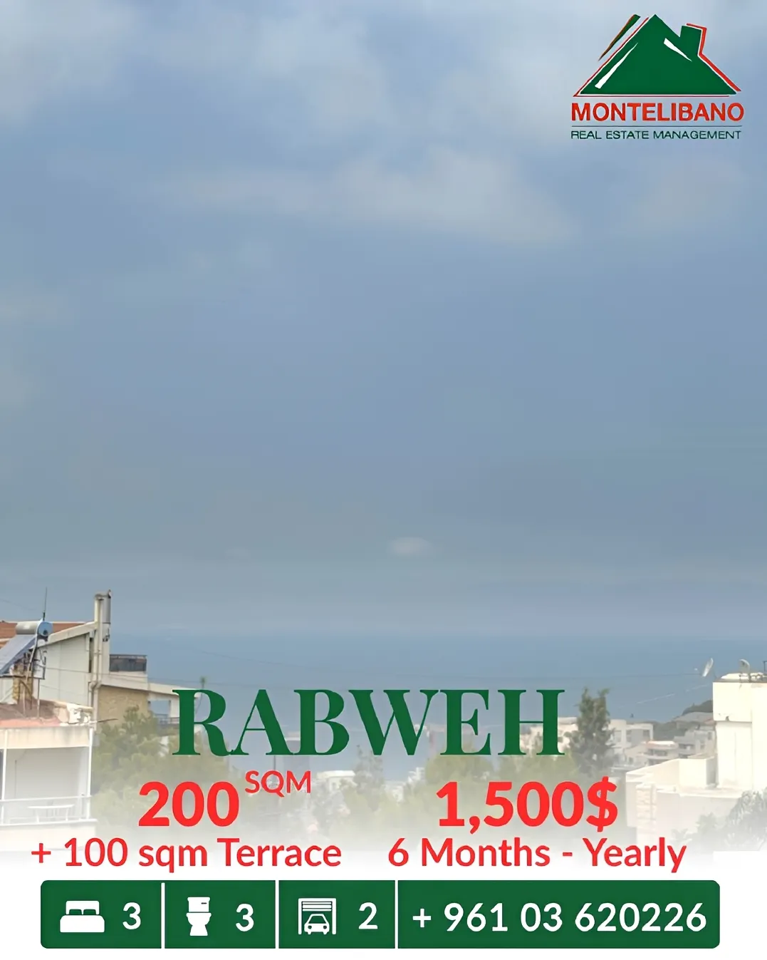 Apartment for rent in Rabweh, Bayrut, Lebanon