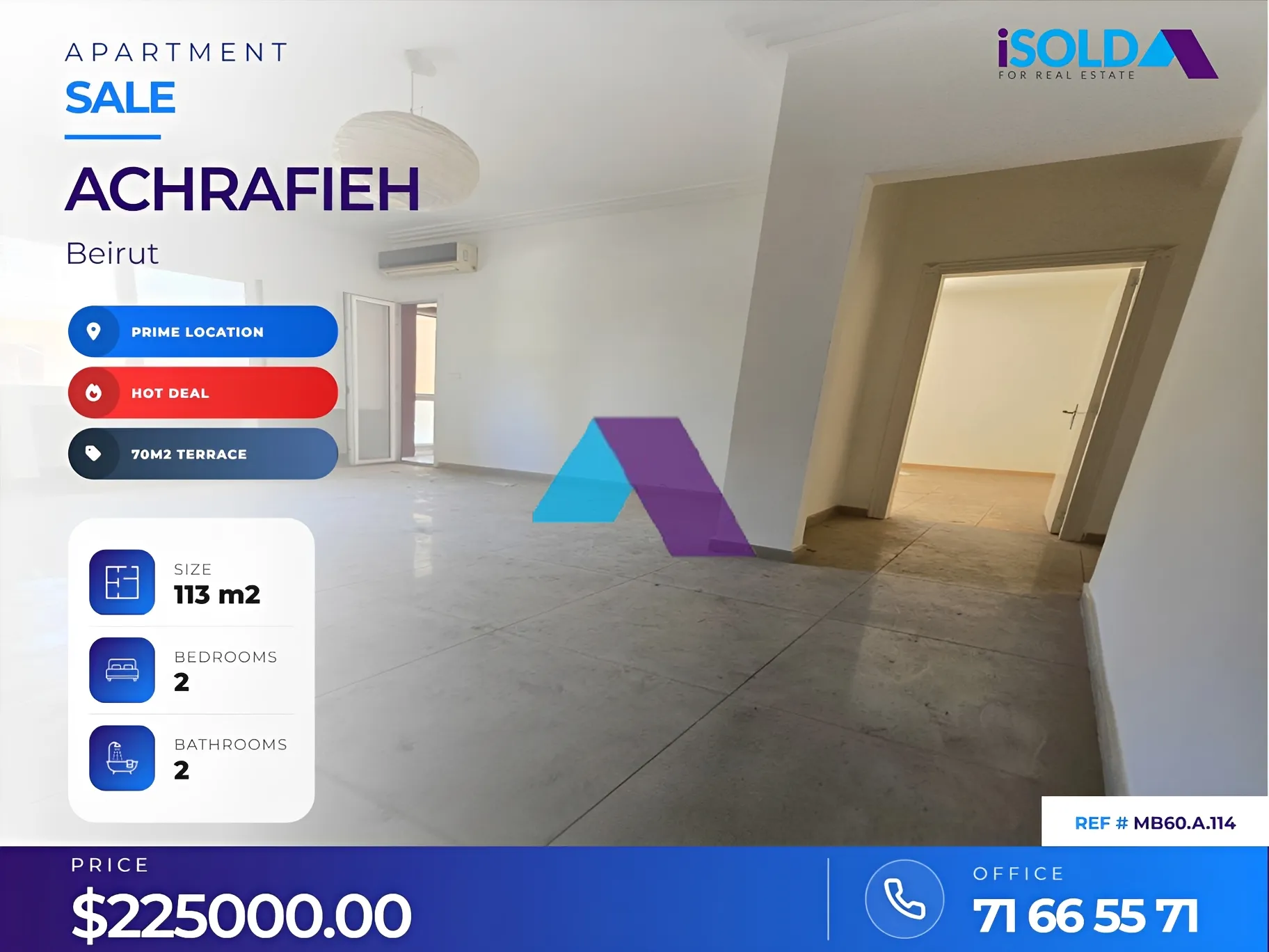 Apartment for sale in Syoufi, Beirut, Lebanon - 2 bed, 1 bath