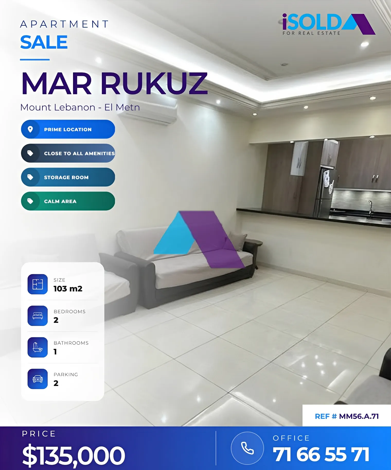 Apartment for sale in Mar Roukouz, Lebanon - 2 bed, 1 bath