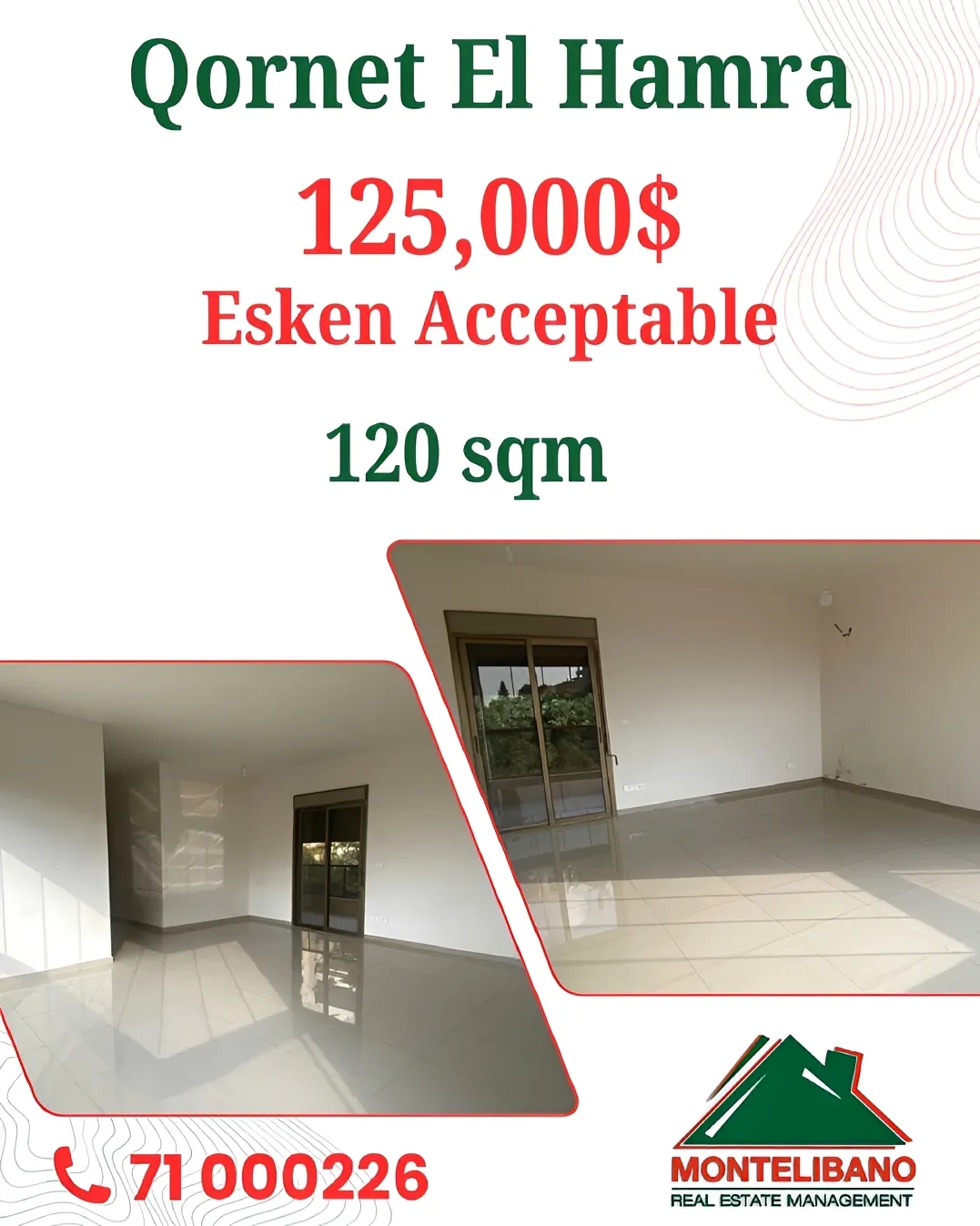 Apartment for sale in Qornet El Hamra, Lebanon - 2 bed, 2 bath
