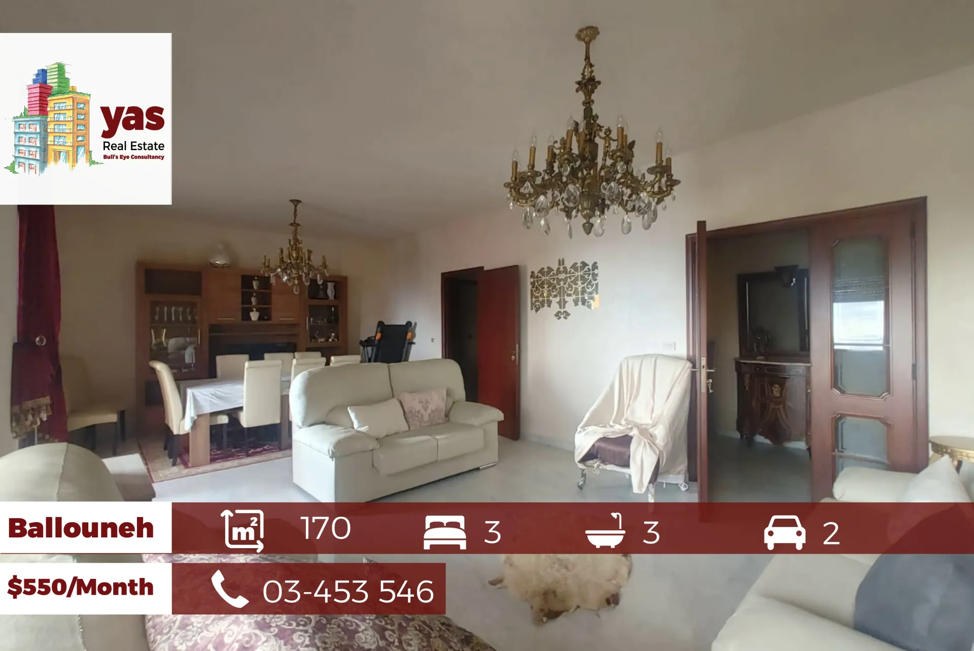 Apartment for Rent in Ballouneh - 3 bed, 3 bath