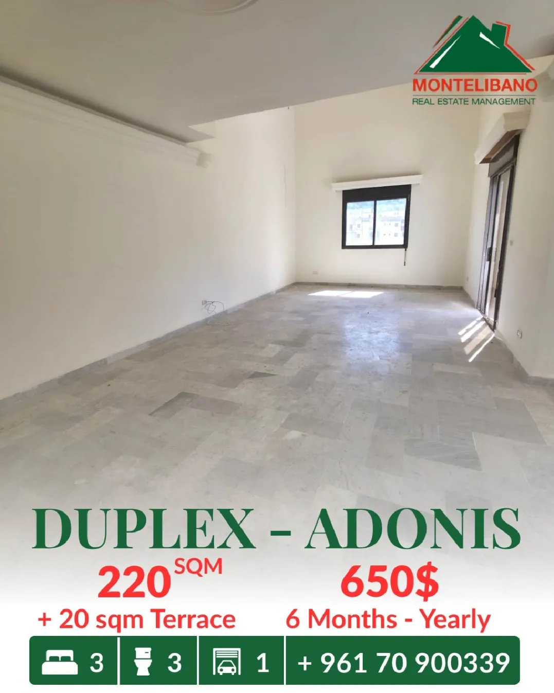 Duplex for rent in Adonis, Lebanon