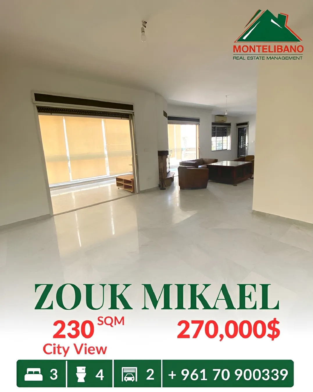 Apartment for sale in Zouk Mikael, Lebanon - 3 bed, 4 bath