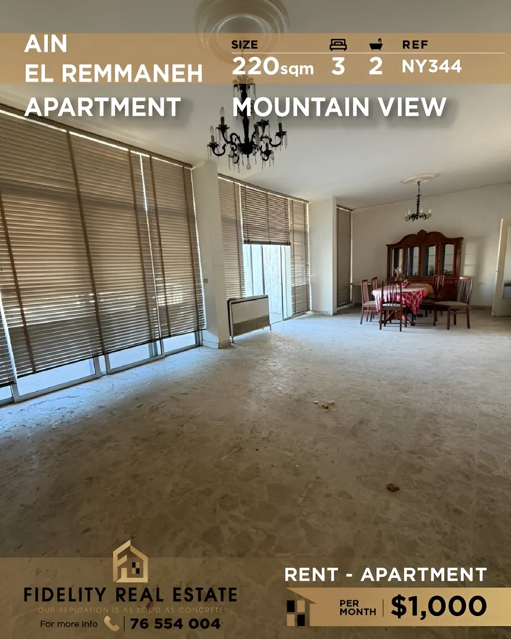 Apartment for rent in Ain El Remmaneh, Lebanon - 3 bed, 2 bath