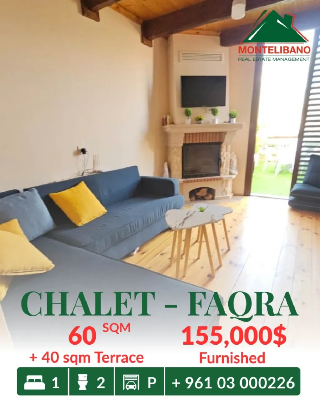 Chalet for sale in Faqra, Lebanon - 1 bed, 2 bath