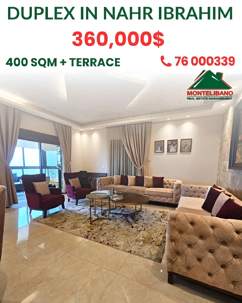 Duplex for sale in Nahr Ibrahim, Lebanon